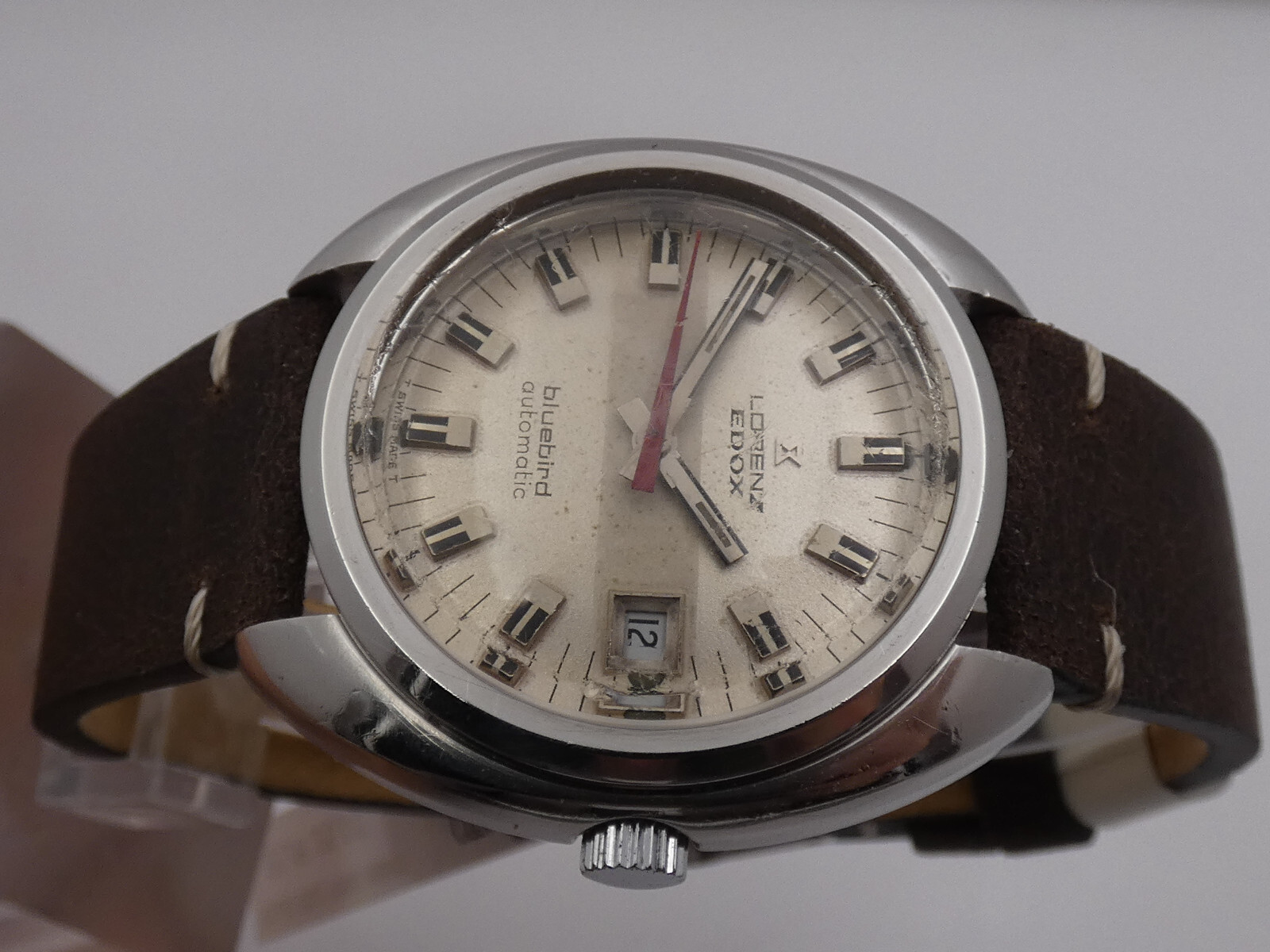 LORENZ EDOX BLUBIRD CUSHION OVERSIZE 38,5mm AUTOMATIC STEEL YEARS ’70s WATCH