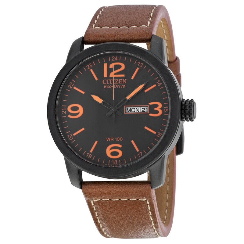 Citizen Eco Drive 42mm Men’s Black Dial Brown Strap Watch NEW BM8475-26E