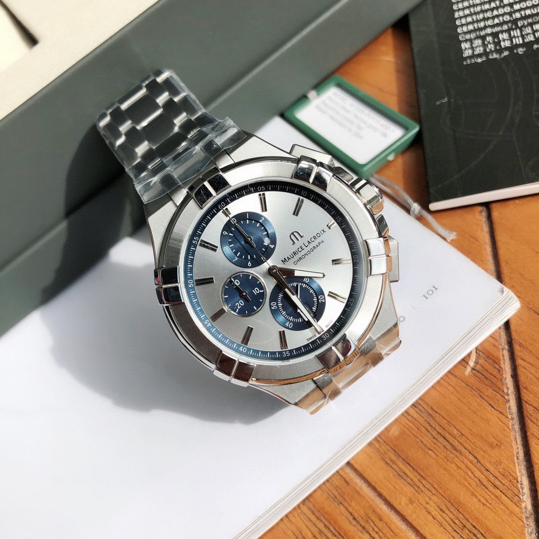 Maurice Lacroix AIKON Chronograph Silver Blue Dial 44mm Swiss Quartz Watch