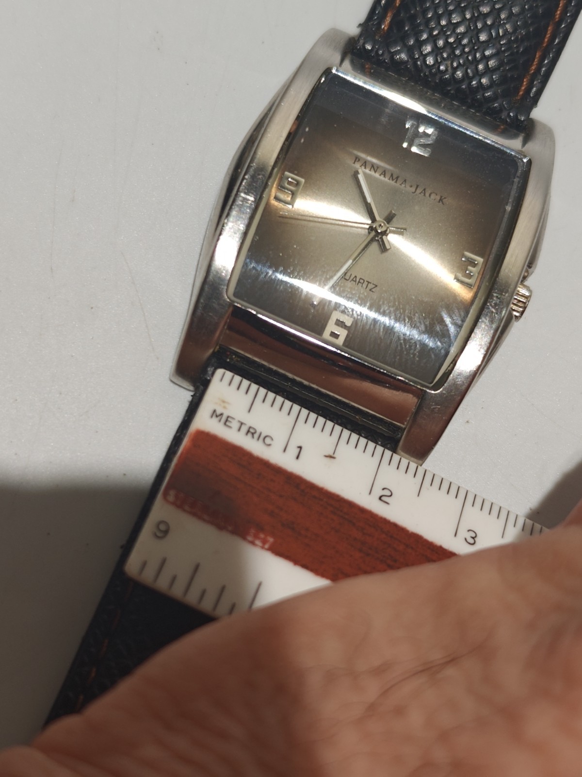 Vintage Panama Jack Ocean Side Mens Wrist Watch Silver Bronze Dial Leather Nice