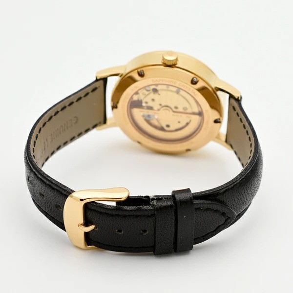 RENAUTUS Automatic Wristwatch Ivory Dial Stainless Steel Black Leather Band