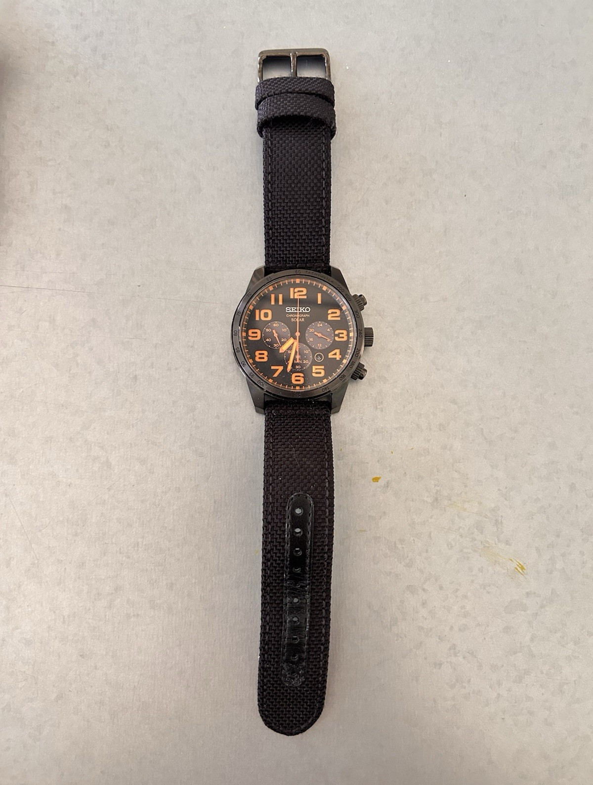 Seiko Chronograph Solar Quartz Chronograph WR100 Black/Orange Dial 42mm Strap