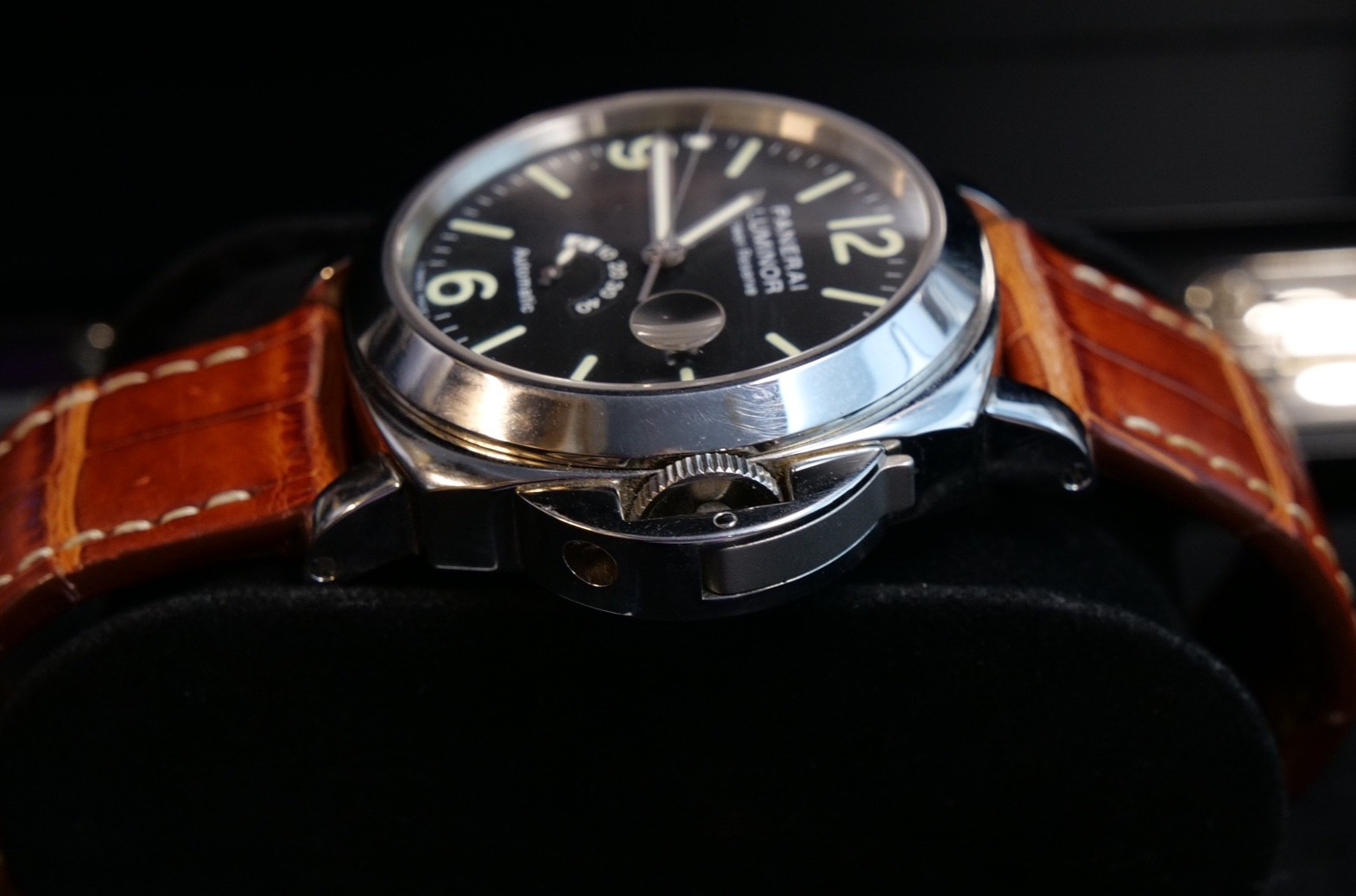 Panerai Luminor Power Reserve Automatic Mens Watch Brown Leather Band