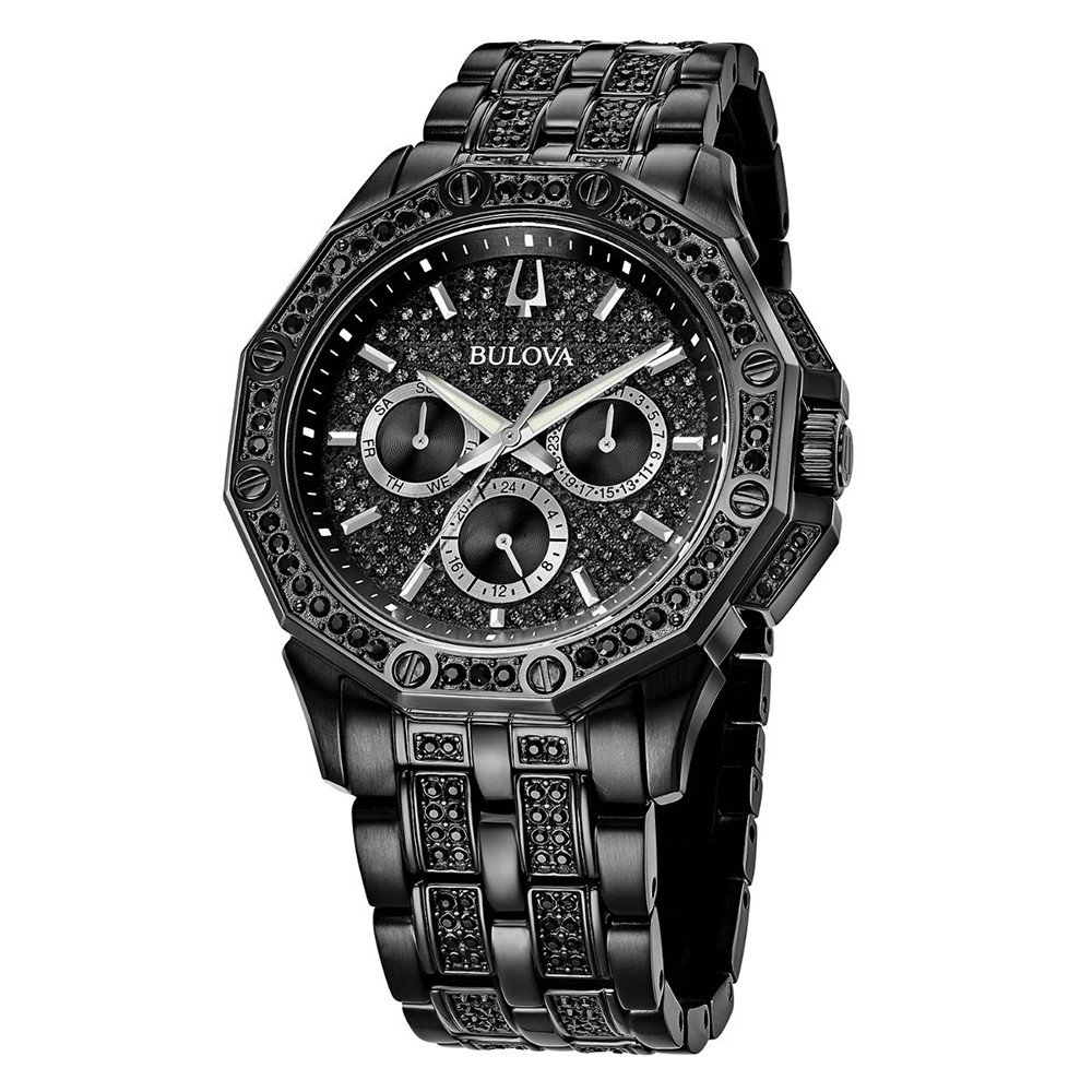 Bulova Crystal Octava 98C134 Quartz Black Pave Dial Stainless Men’s Watch 41.5mm