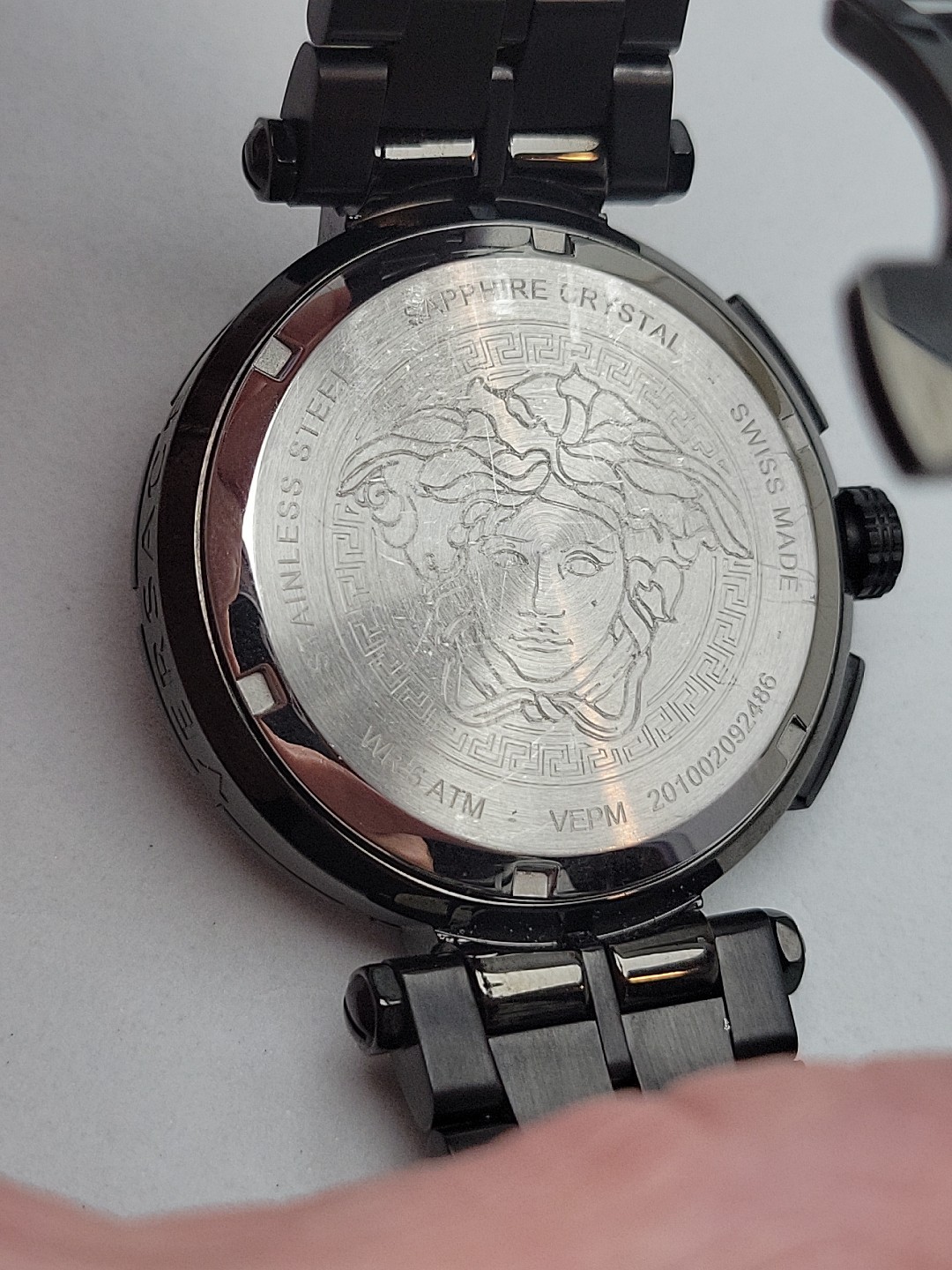 Men’s Versace Watch Greca Chrono Black Ion-Plated Band 45mm VEPM201002092486 Blu