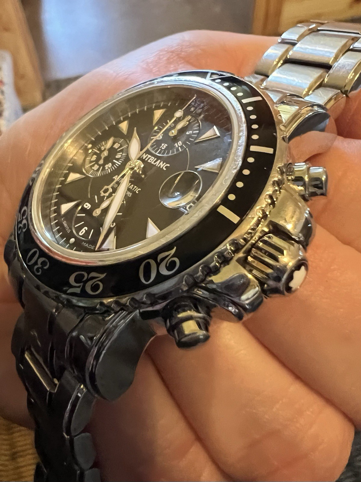 Montblanc Automatic Chronograph Diver Watch 200M Stainless Steel Black Dial