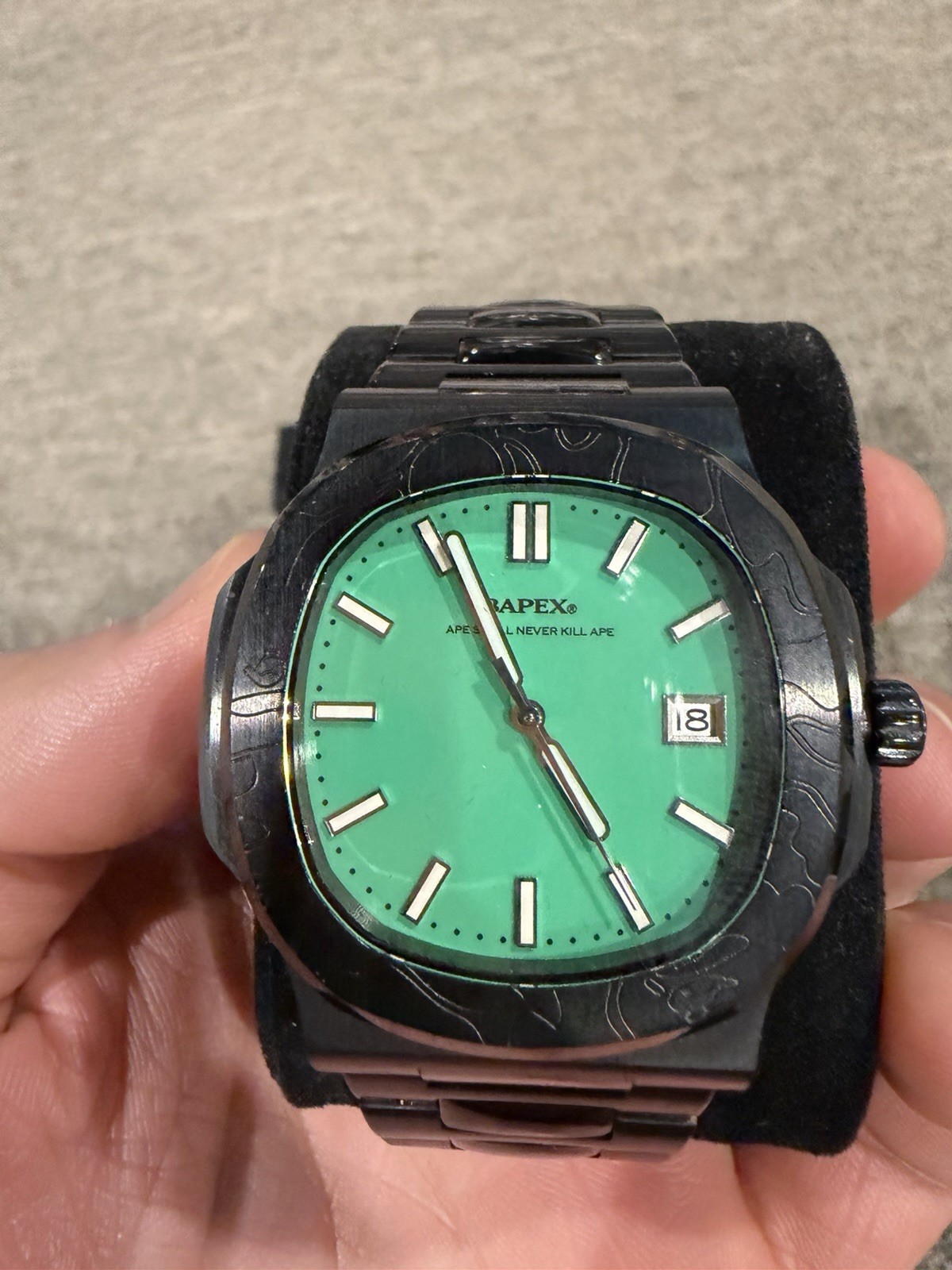 BAPEX A Bathing Ape Bapex Automatic 41mm Green Dial Black Bracelet Box