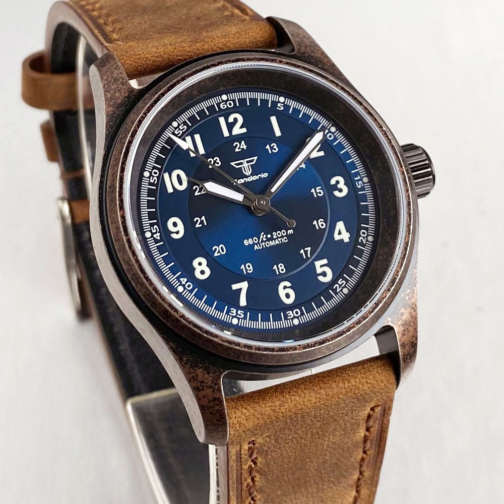 PVD Steel Case TANDORIO 36mm Military Field Watch Men Japan NH35 Automatic Watch