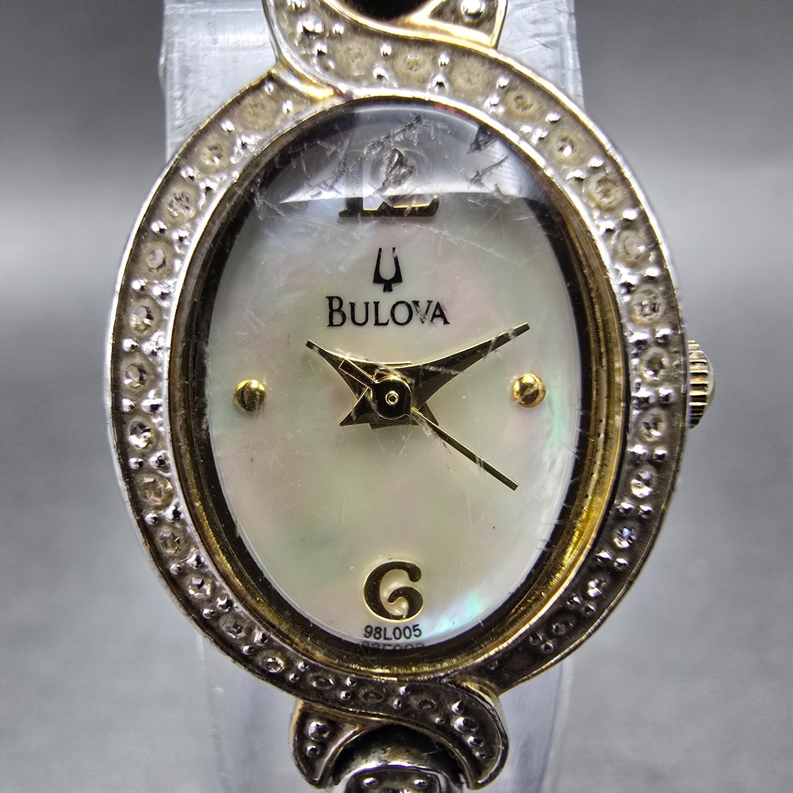 Bulova Watch Women 17mm MOP Dial Two Tone Oval 98L005 New Battery Crystals