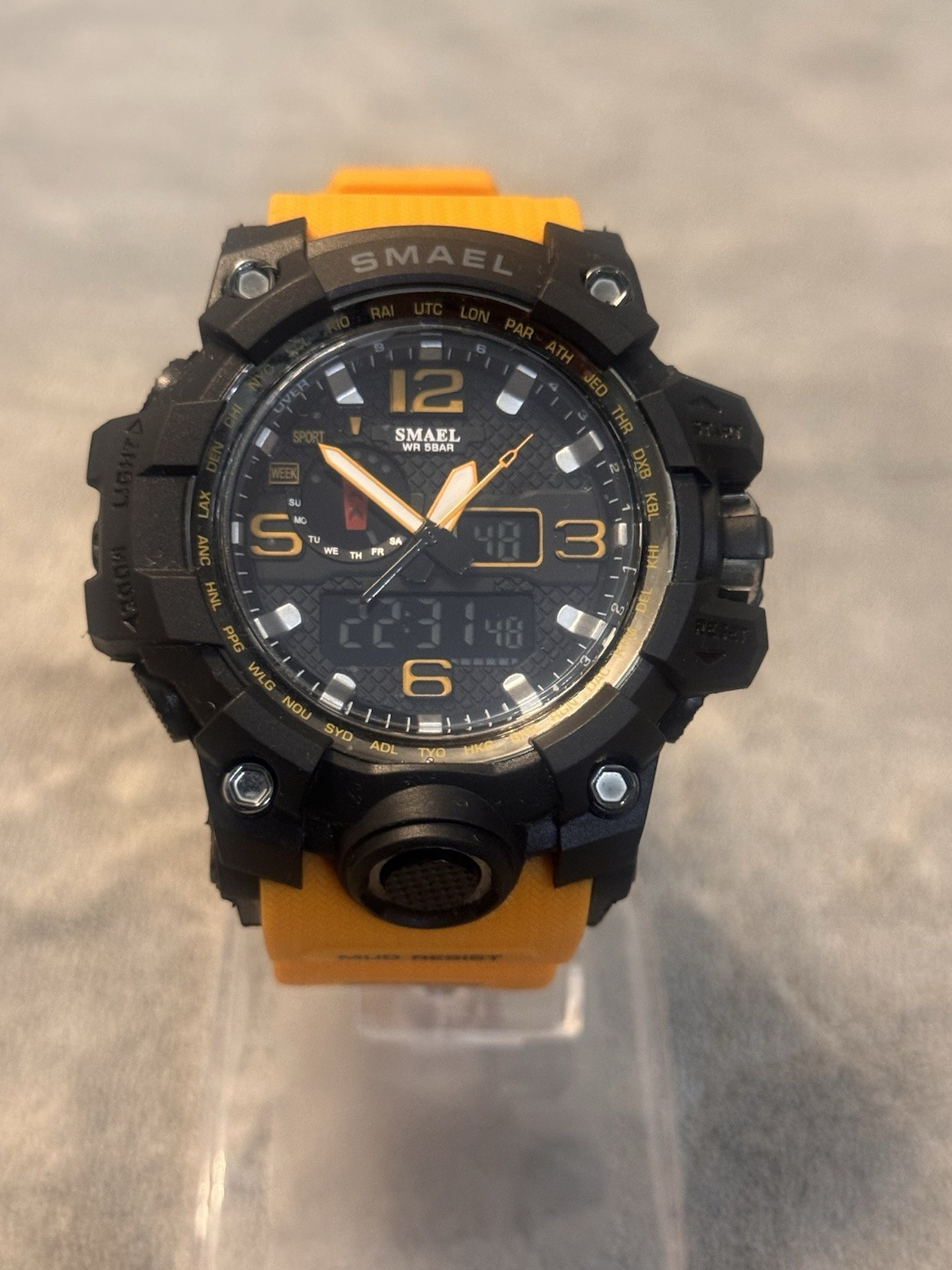 SMAEL Sport Analog/Digital Quartz Alarm Dual Time 50m Black/Orange 54mm