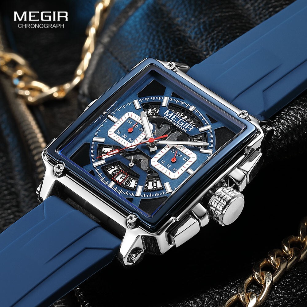 MEGIR Monaco Chronograph Calibre Homage Luminous Auto Date Square Men’s Watch