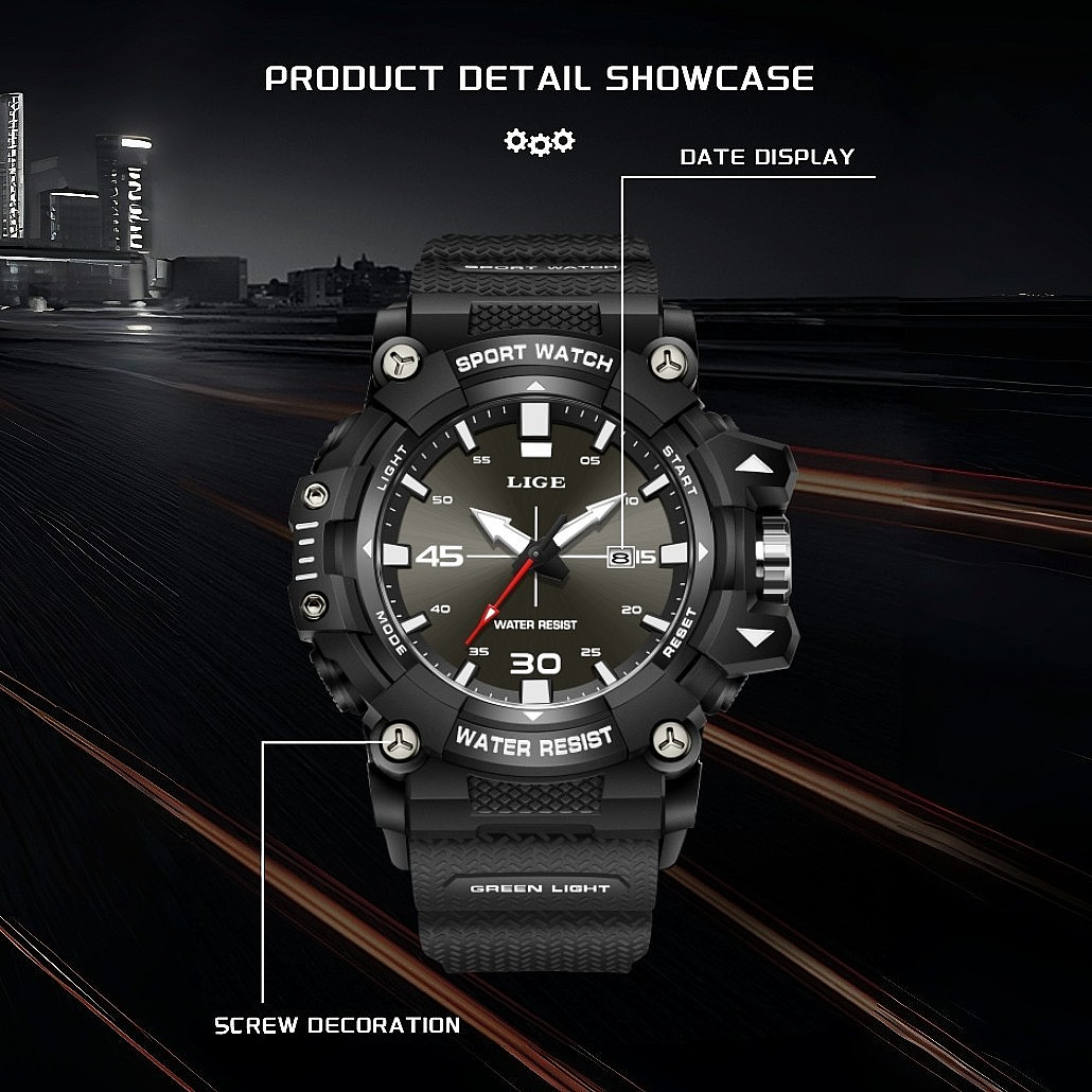 LIGE Men Watch Quartz Date Luminous Waterproof Classic Electronic Boy Wristwatch