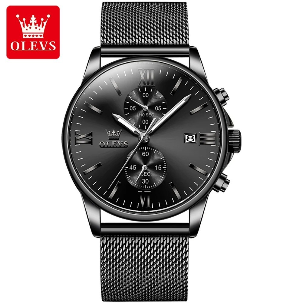 OLEVS 2886 Classic Black Quartz Watch for Men Elegant Chronograph Auto Date Cloc