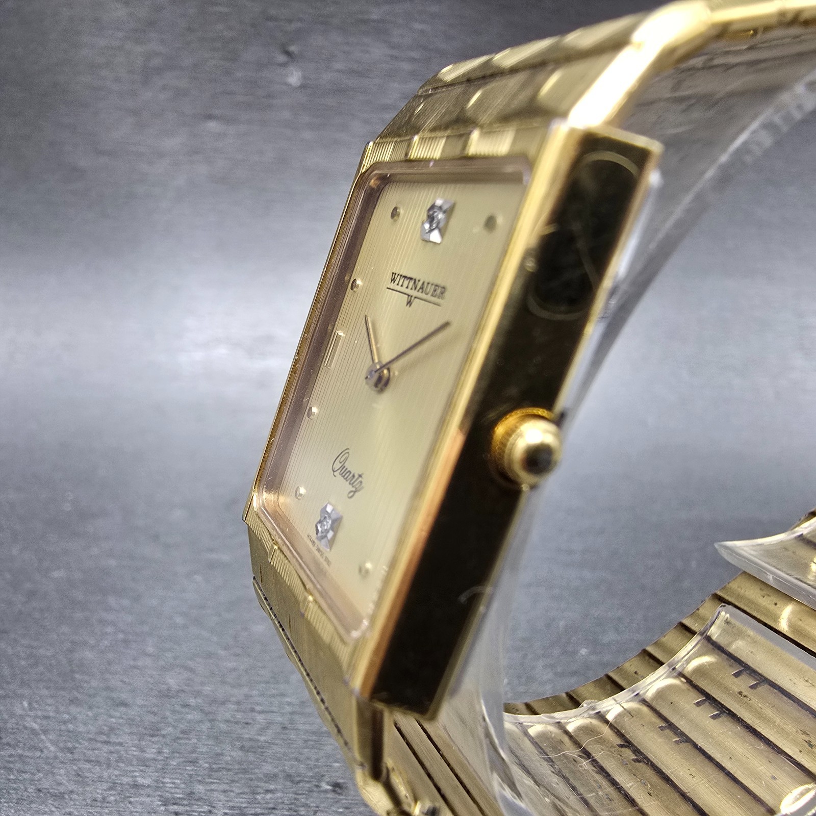 Wittnauer Tank Watch Men 24mm Champagne Dial Gold Tone Recatngle New Battery