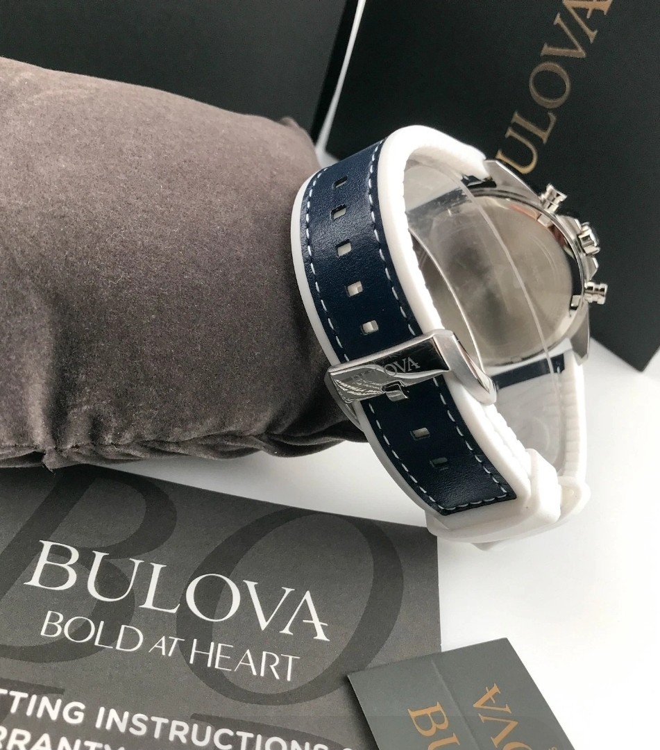 Bulova Men’s Marine Star 96b287 Chronograph Silicone Strap Blue Dial Watch 43mm