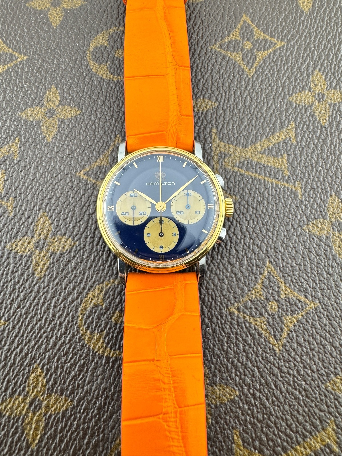 Hamilton Lancaster U.S.A Chronograph Lemania 1873 Caliber Blue Dial Steel-Gold