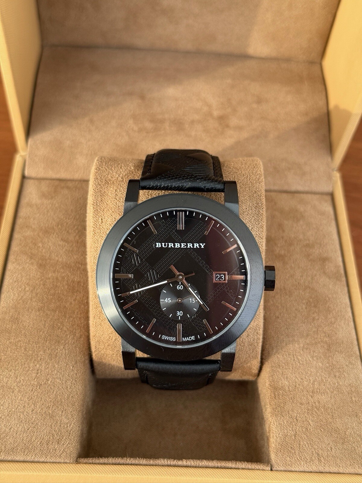 Burberry The City Black Dial Black Leather Strap Watch for Men – BU9906
