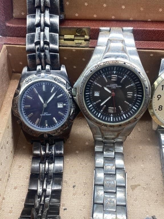Vintage grouping of 13 wrist and pocket watches plus box, none tested, need TLC