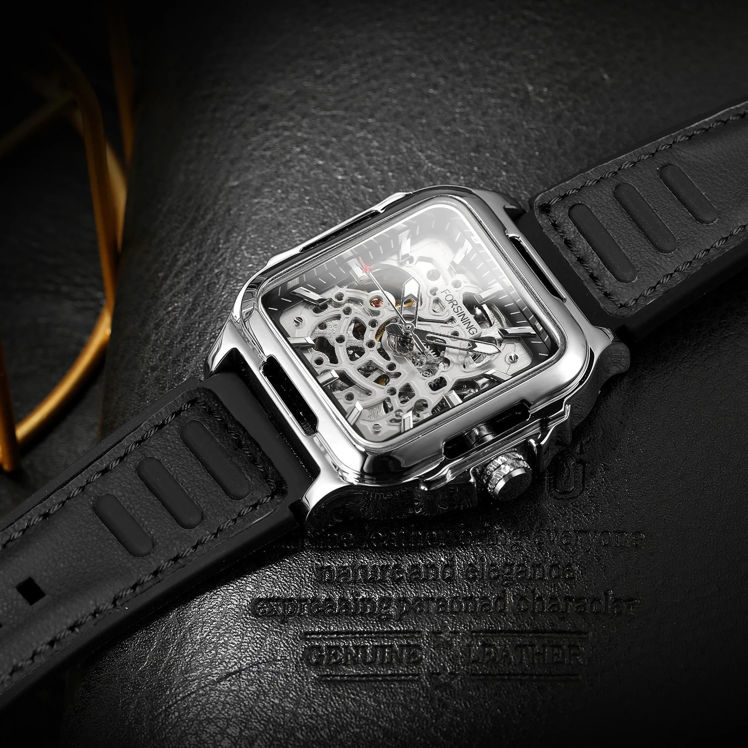 Forsining Hollow Engraving Men’s Automatic Mechanical Skeleton Watch Cool Sport