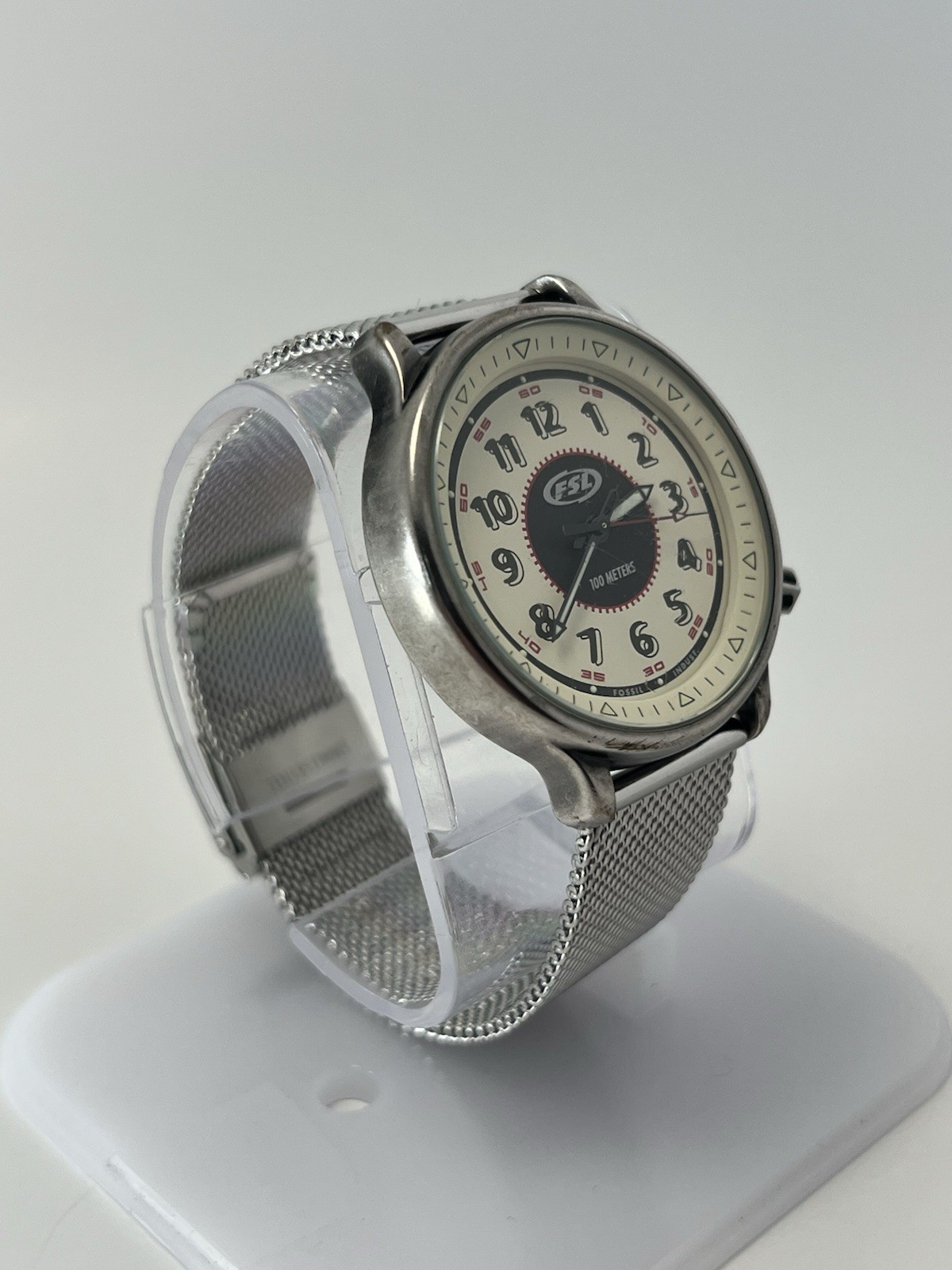 Fossil Men’s Quartz Watch Cream Dial Metal Mesh Strap
