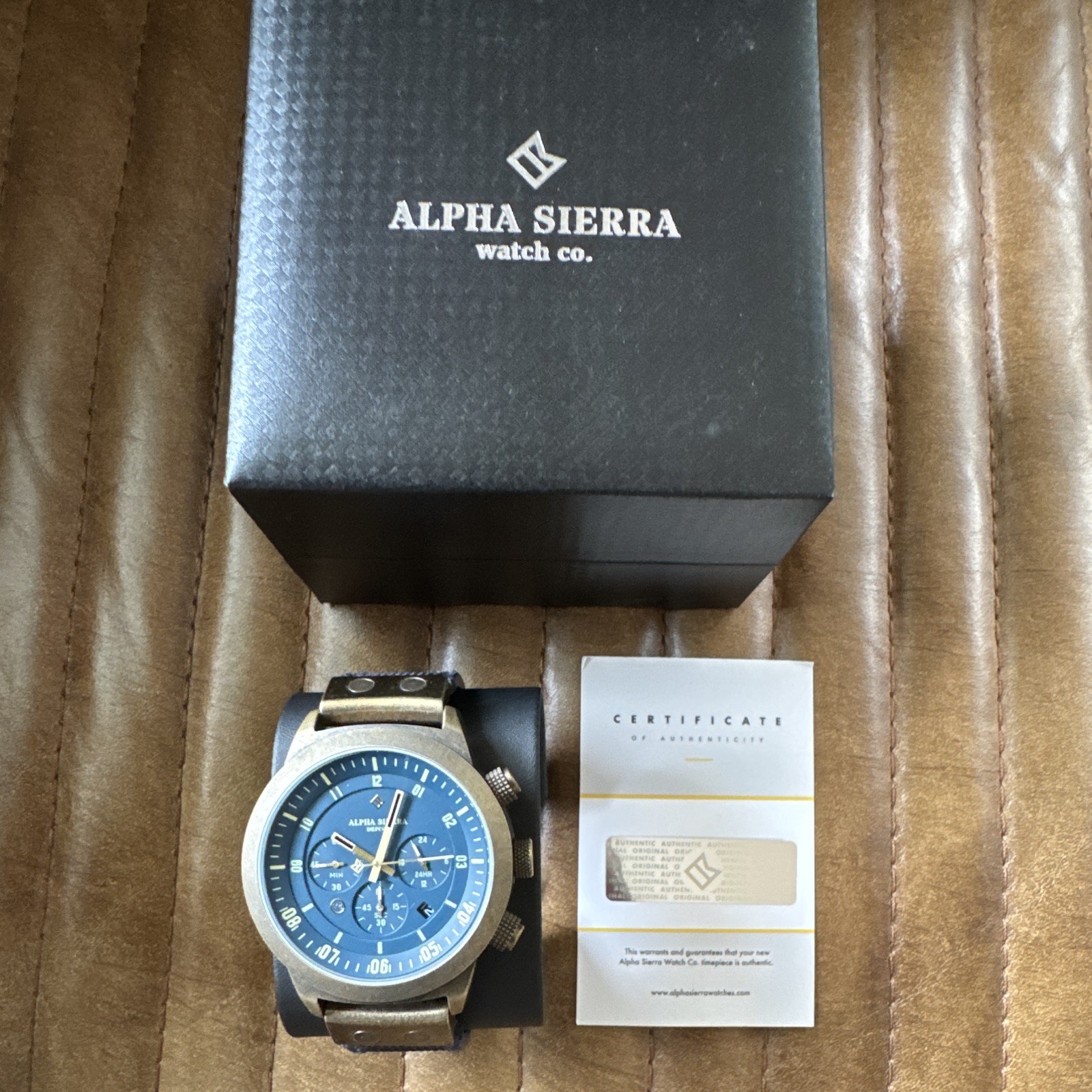 Alpha Sierra Defcon Mark V Blue Dial Bronze Case Quartz Chronograph Box/Papers