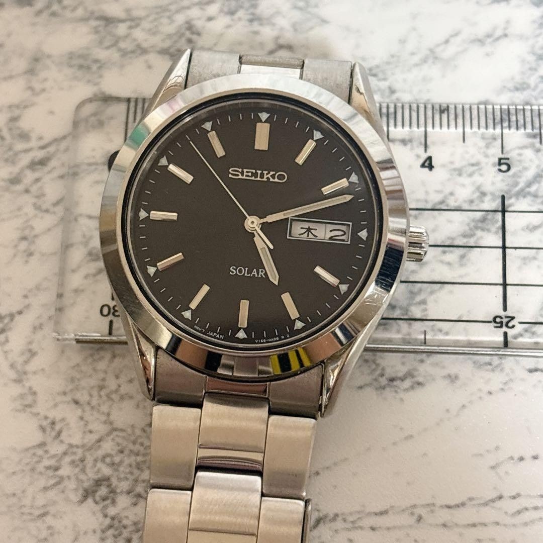 SEIKO V158 0AB0 men’s solar day date wristwatch working excellent condition