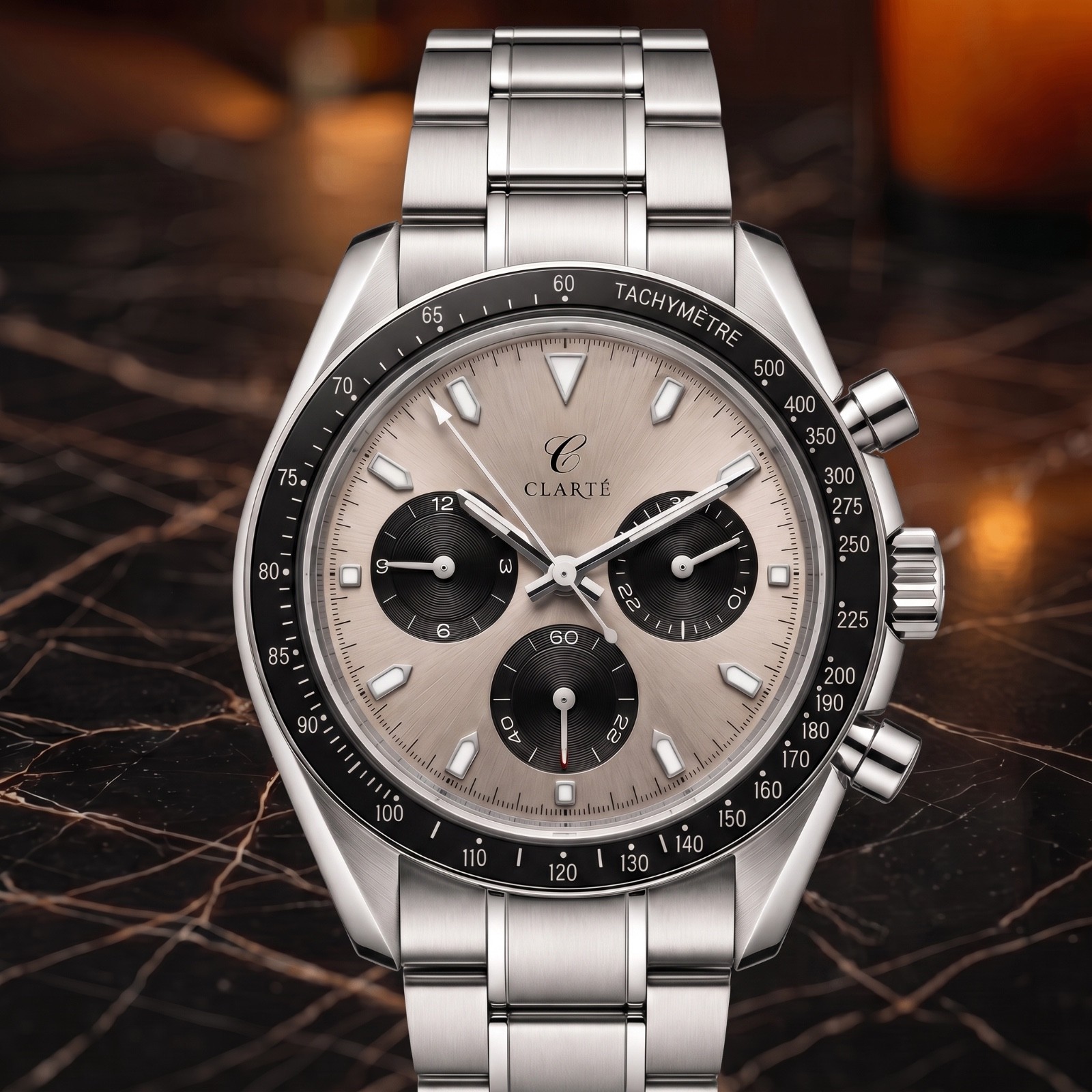 Clarté Champagne Dial Chrono Style Automatic Watch Sapphire Crystal Steel 40mm