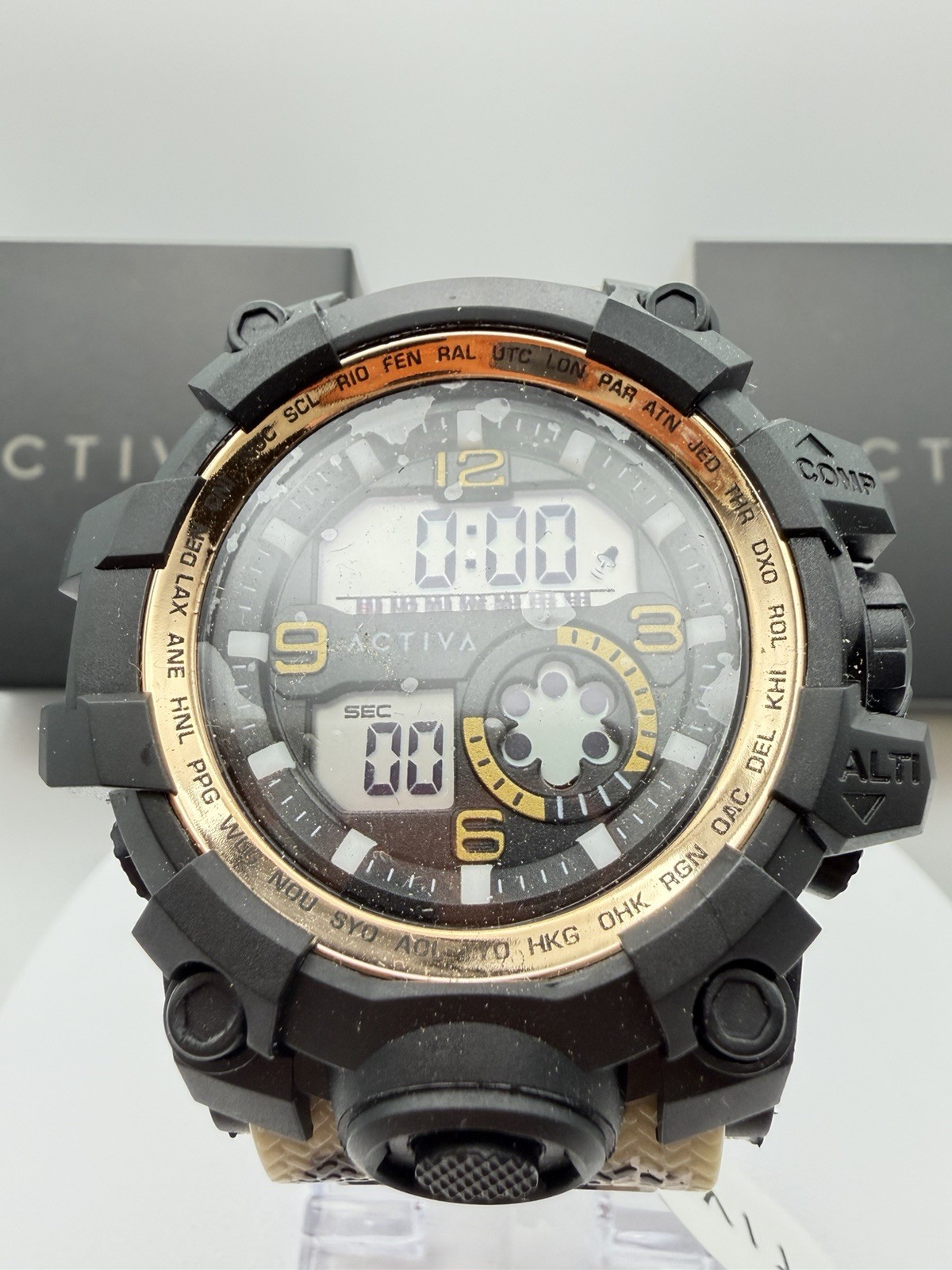 ACW435-005-Activa X Invicta Men’s Digital Watch – 54.5mm.Tan Camo Band