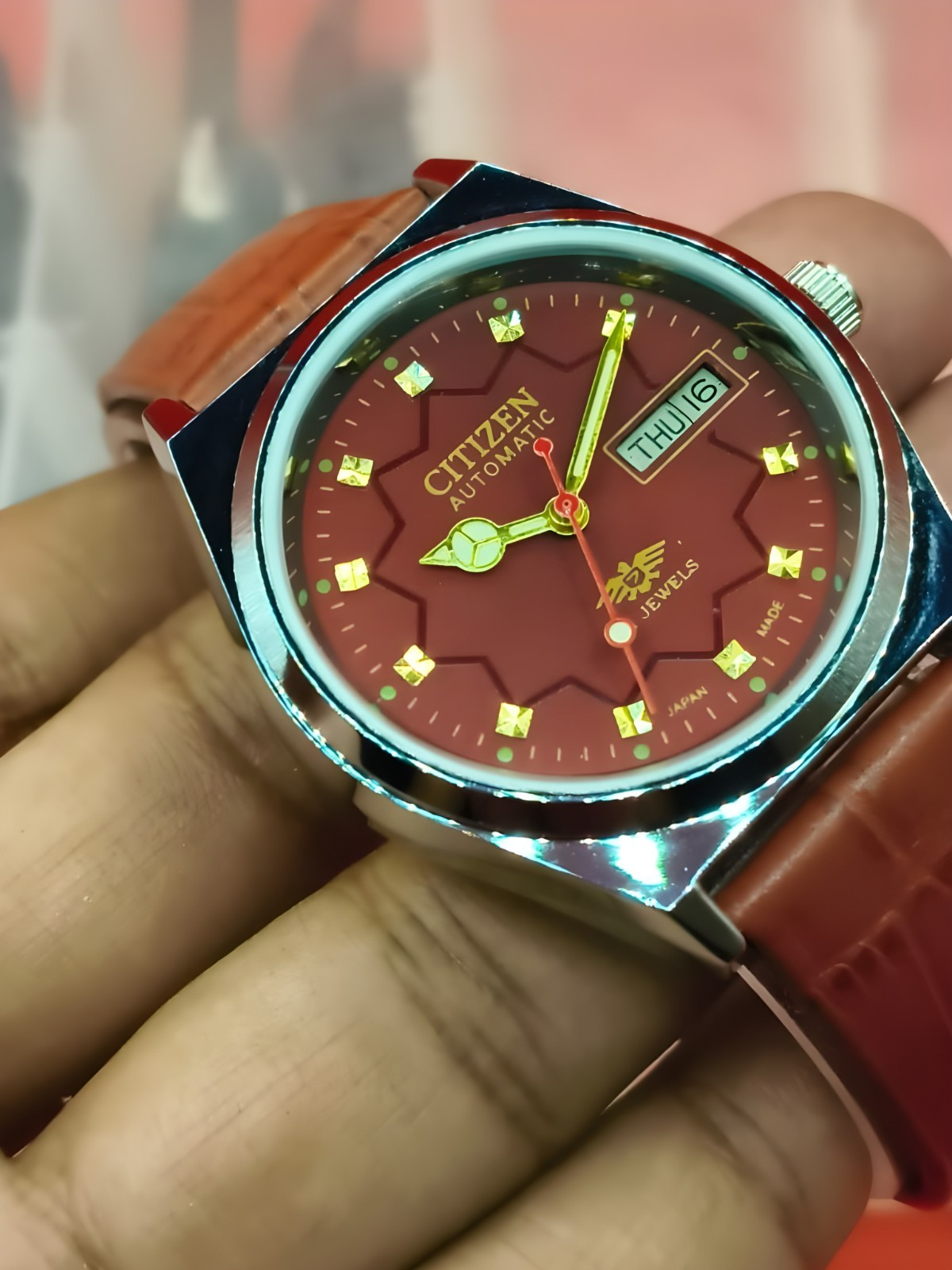 Automatic 8200 21Jewels Restored Dial Red DayDate Mens Japan Watch Vintage 36