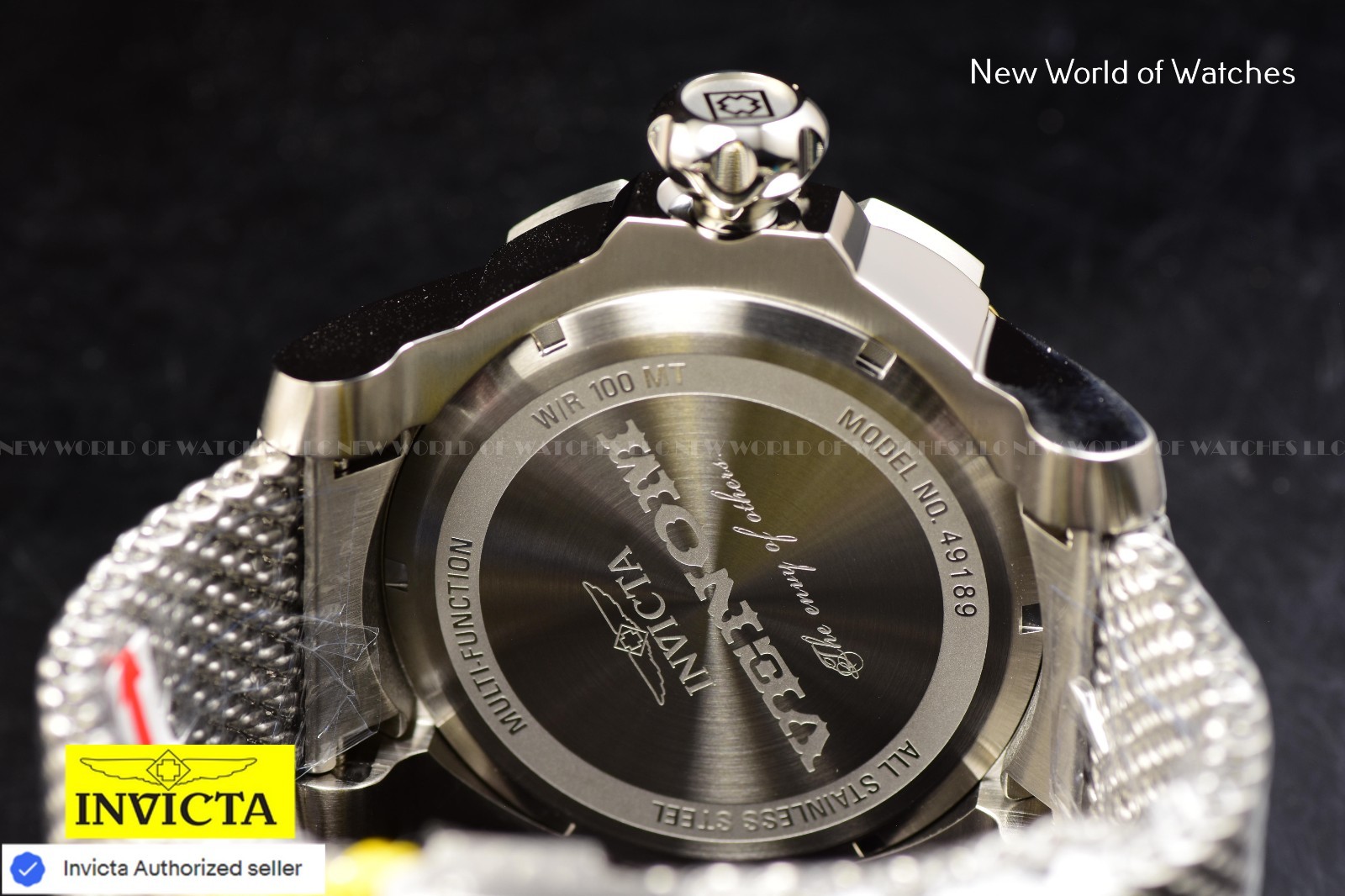 New Invicta Venom Draconis 53mm Golden Predator Silver Tone Mesh SS Chrono Watch