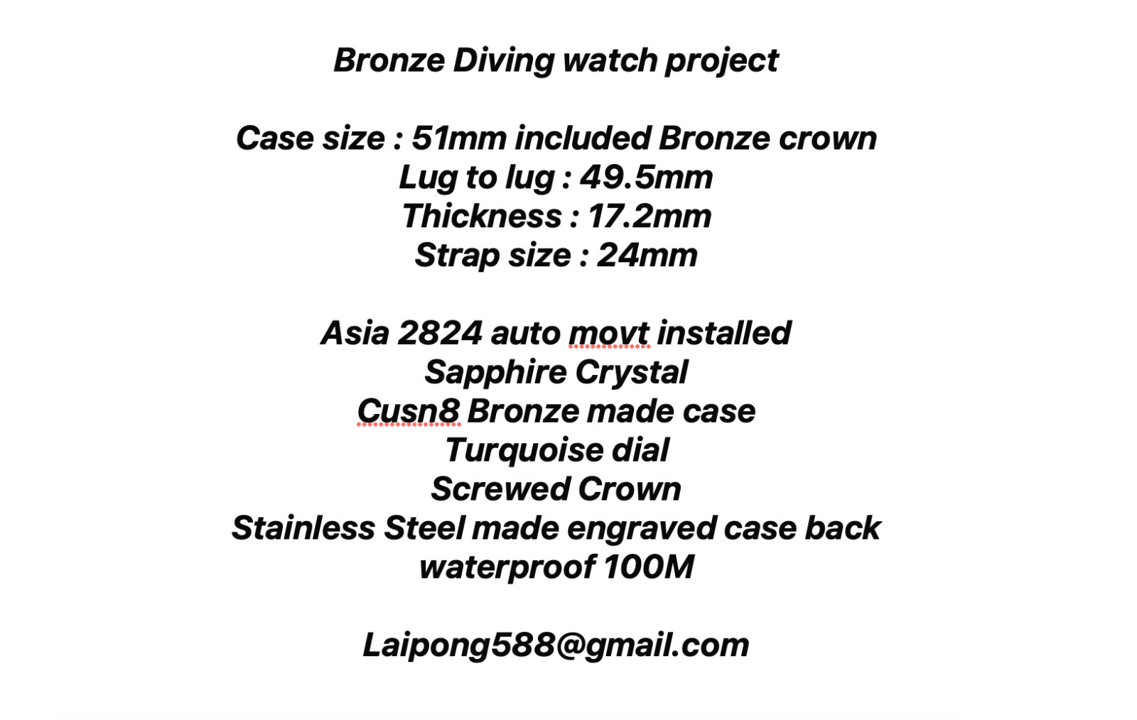 Full Cusn8 Bronze made Diving wristwatch !