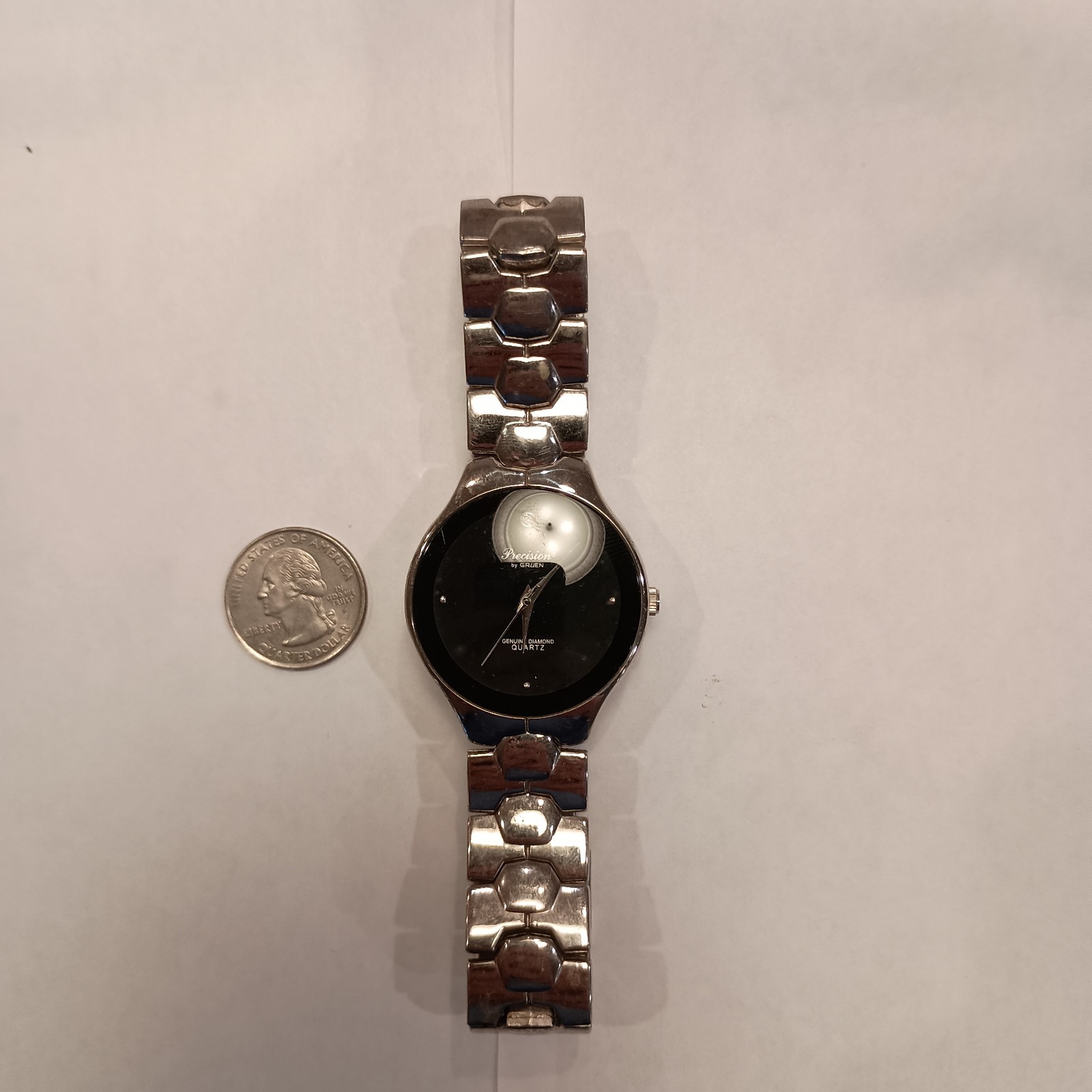 Gruen Precision Vintage Women’s Quartz Watch Black Dial Steel Bracelet 25mm