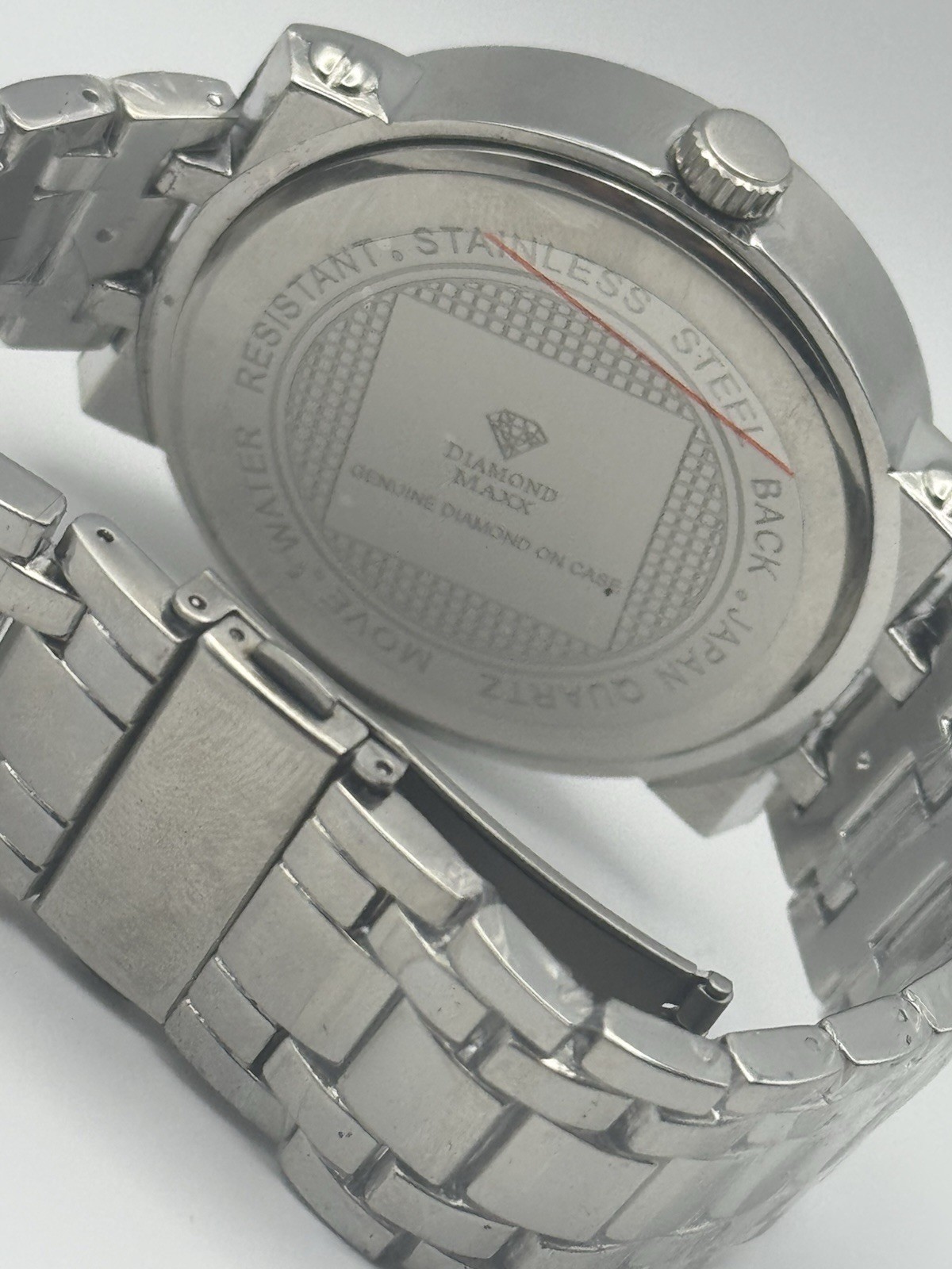 Diamond Maxx Quartz Silver Tone Stainless Steel 44mm Checkerboard Dial Watch
