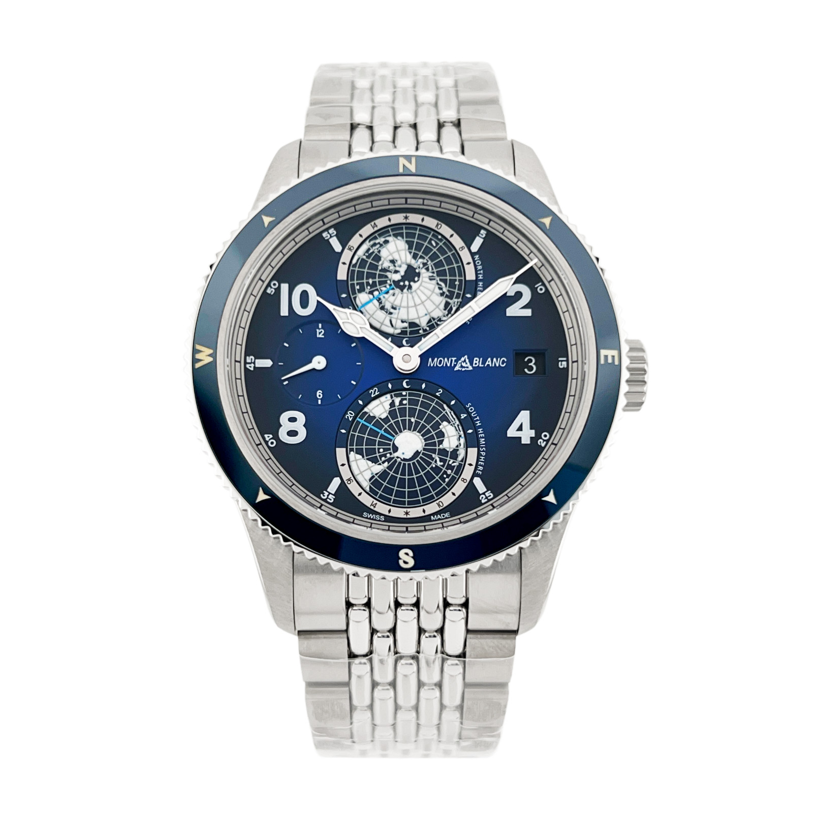 Montblanc 1858 Geosphere “Glacier” titanium & steel ref. 125567, box & papers
