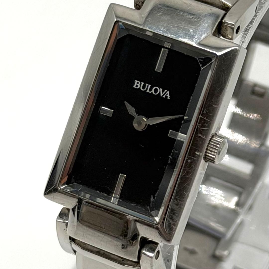 Bulova 96L156 Rectangular Black Dial Ladies Quartz Wristwatch Japan 07540