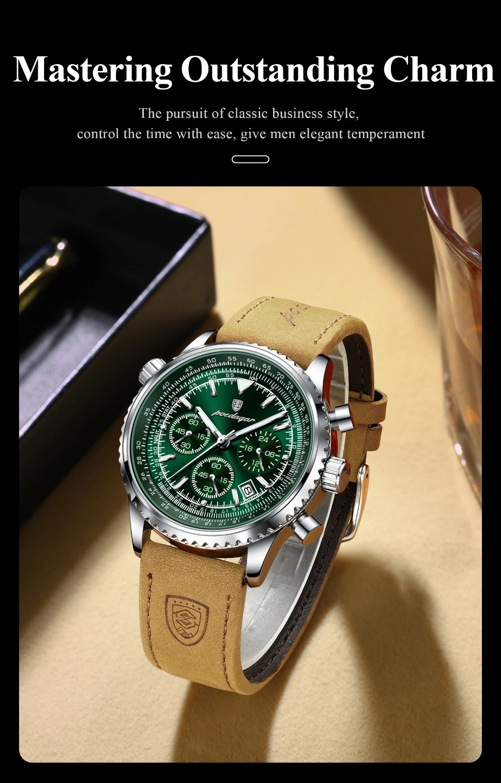 Men Luxury Quartz Watch Waterproof Chronograph Leather Birthday Perfect Gift