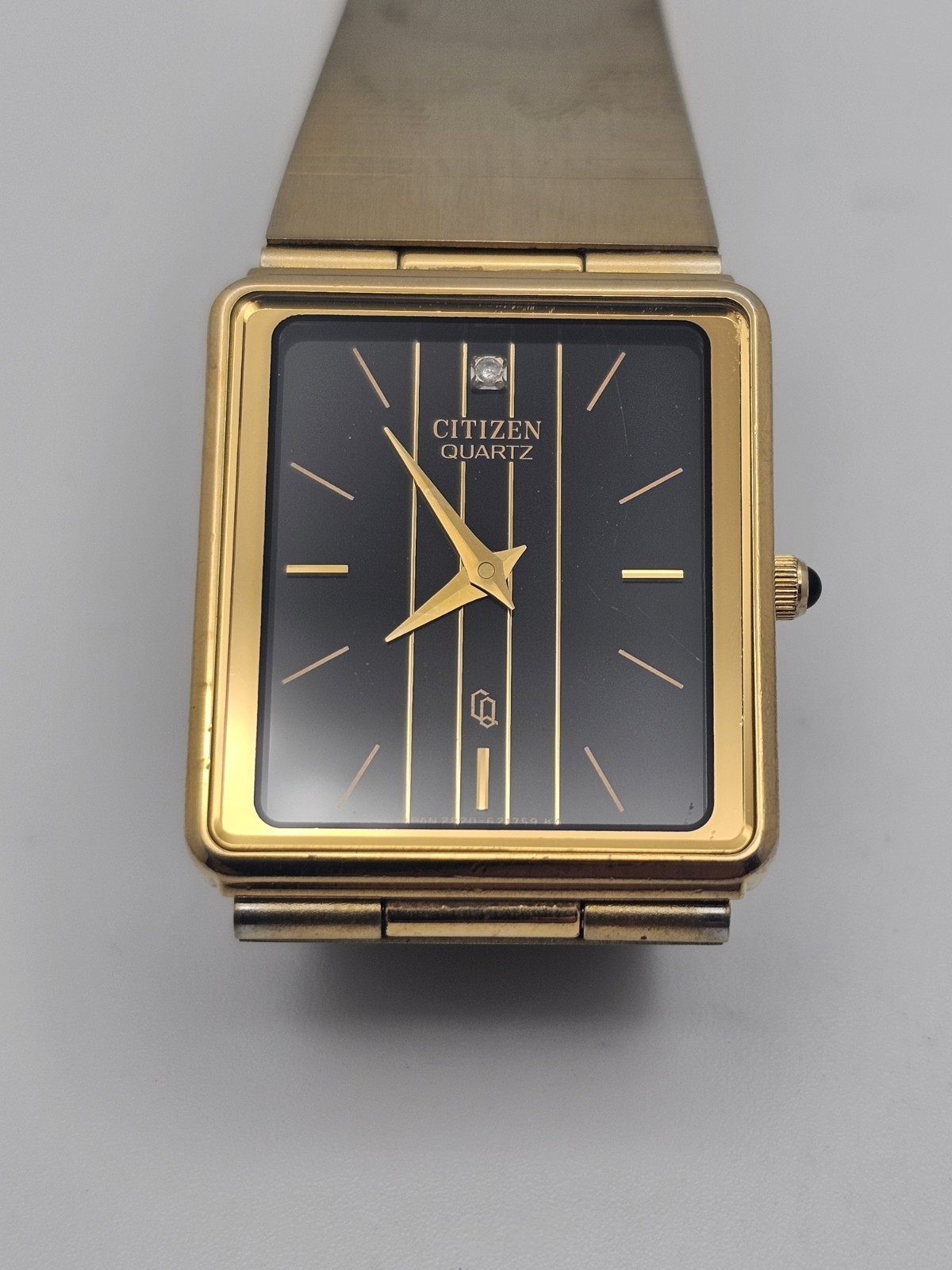 Vintage Rare 1985 Citizen CQ Men Analog Watch 2820-265742 Y Pinstripe Black Dial
