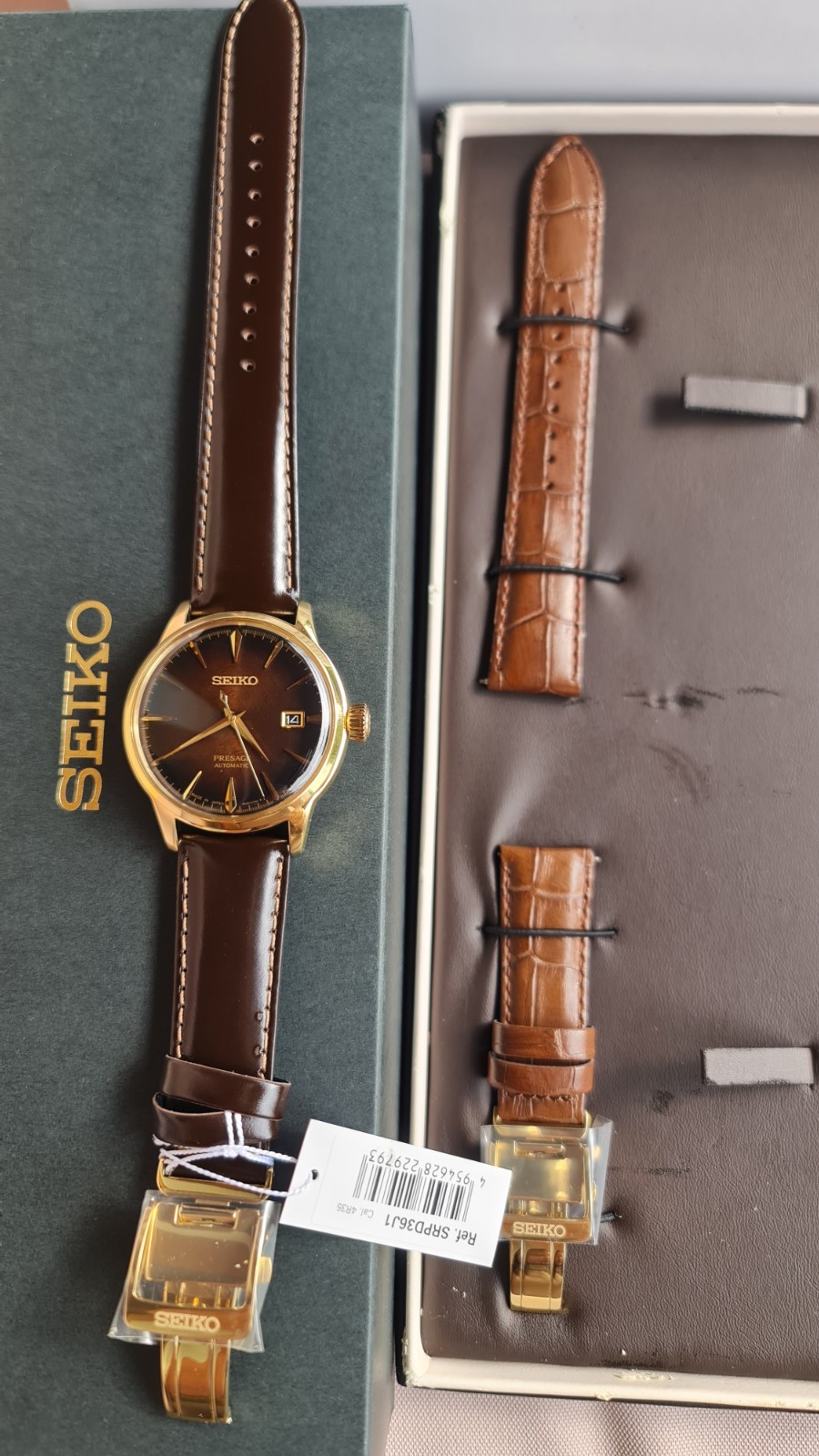 SEIKO PRESAGE SRPD36J1 Automatic Watch 4R35 Cocktail Brown Burgundy Leather Gold