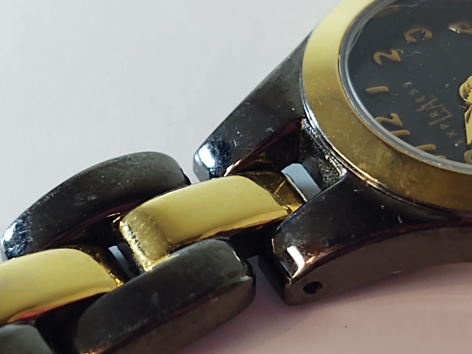 Womens LA Express Watch Black Dial Black & Gold Bezel & Band Show Wear