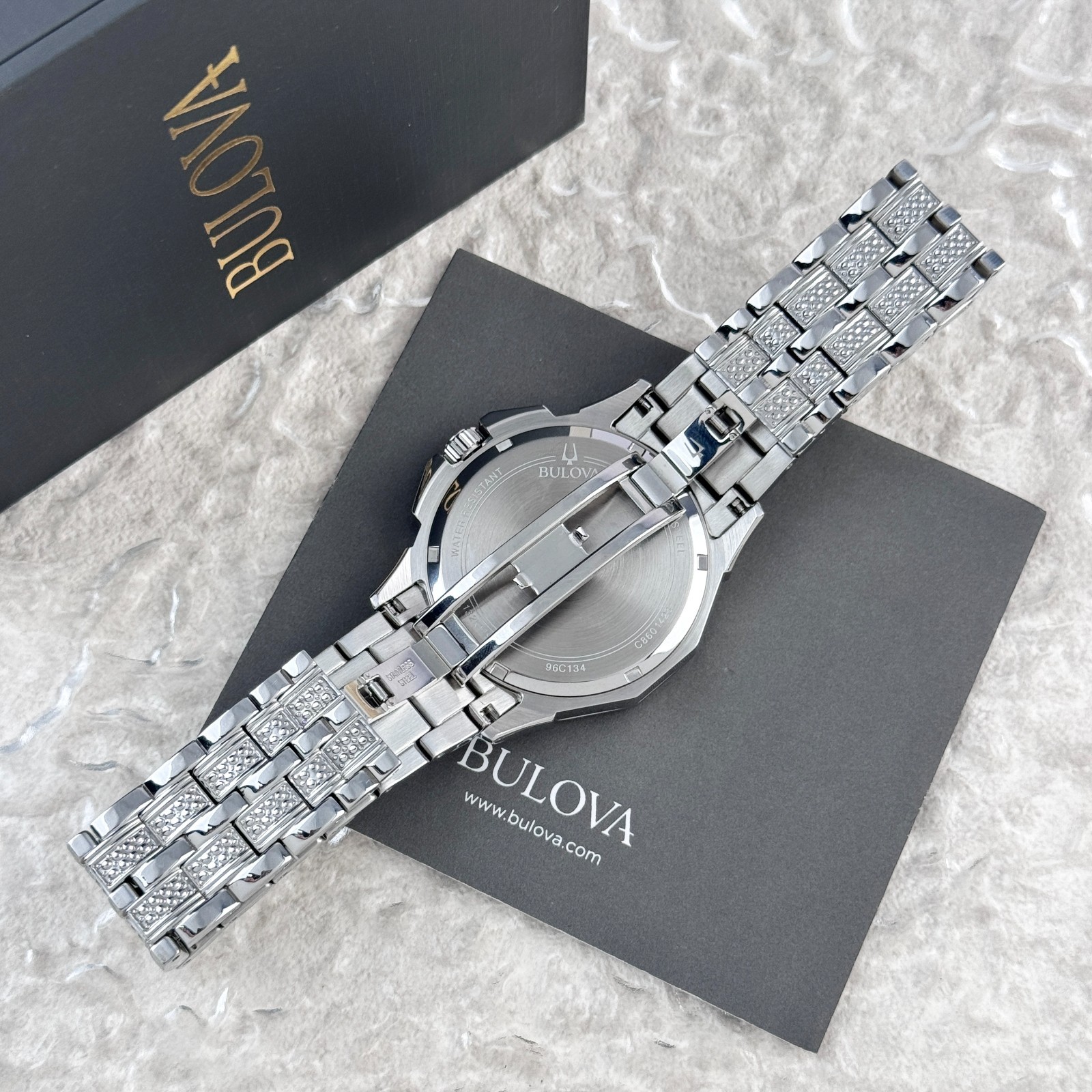 Bulova Octava Silver Pave Crystal Men’s Quartz Chronograph Watch 96C134