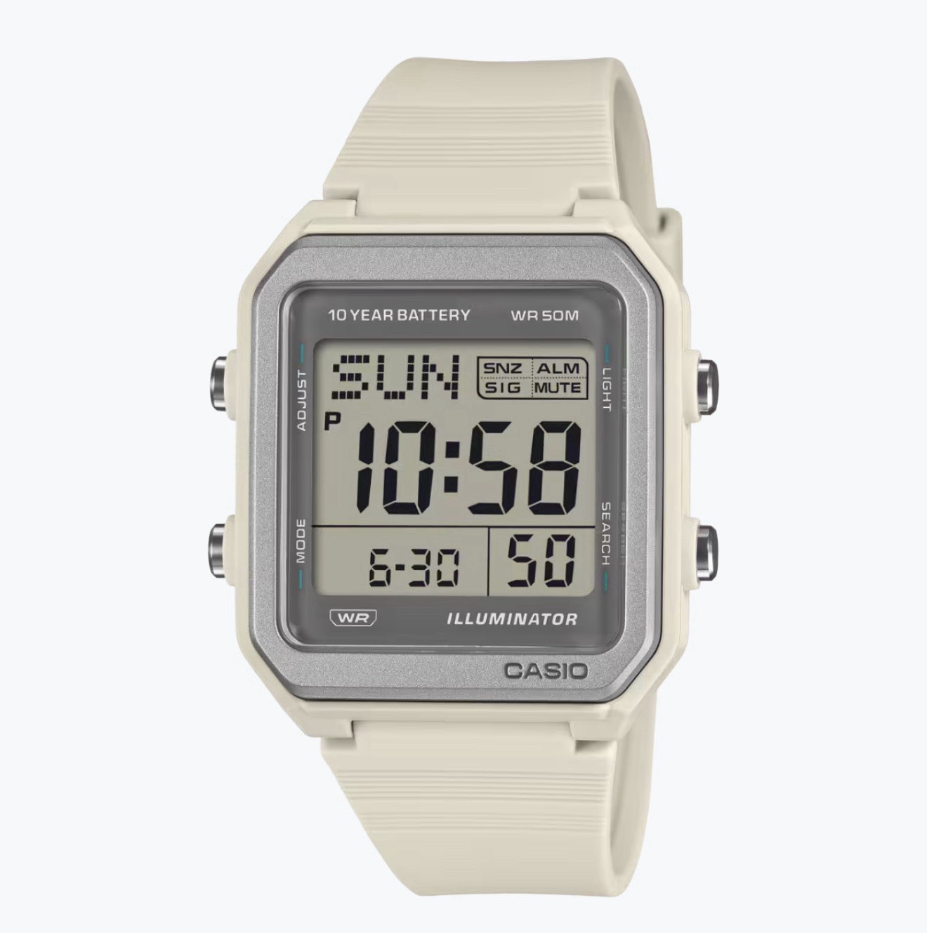 Casio Collection Standard W221H-1AV Ivory 10-year Battery Flash Alert World Time