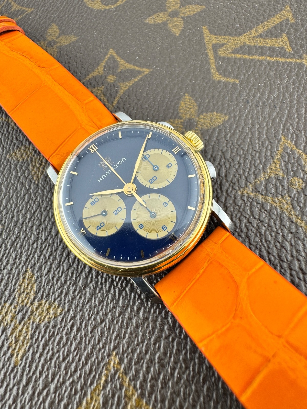 Hamilton Lancaster U.S.A Chronograph Lemania 1873 Caliber Blue Dial Steel-Gold