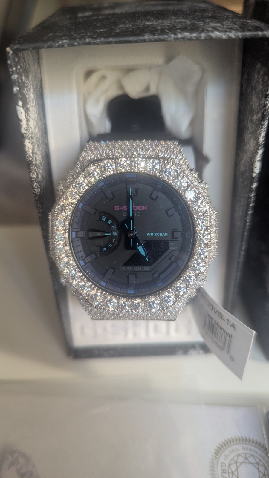 G-SHOCK CUSTOM MOISSANITE WATCH BLACK CLASSIC GA2100