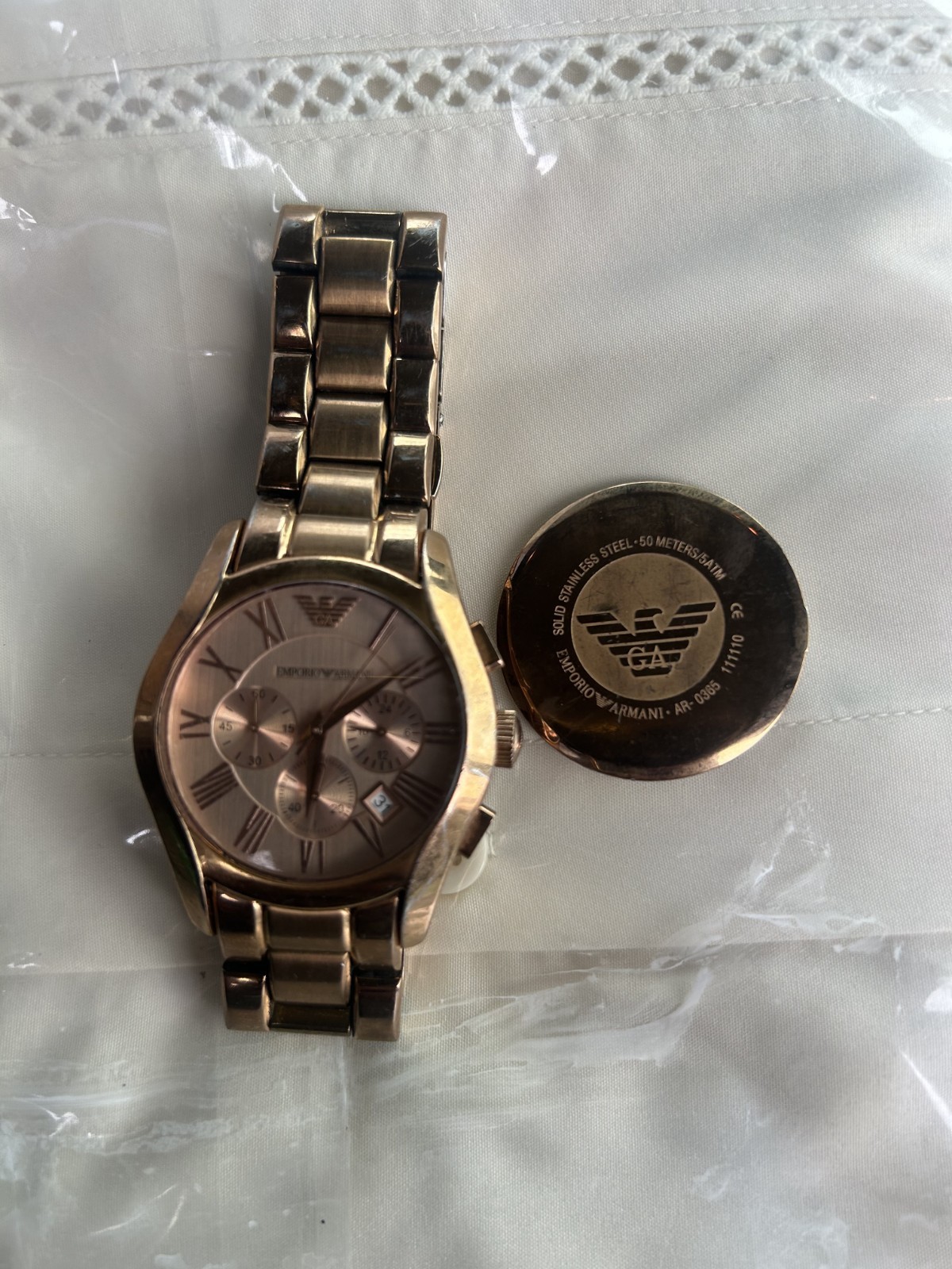 Emporio Armani AR0365 Mens Valente Chronograph Rose Gold Pvd Watch