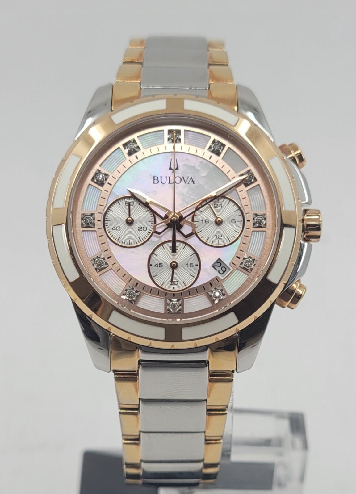 * Bulova Chronograph Diamond Accent Mother Of Pearl Dial Women’s Watch 98P181