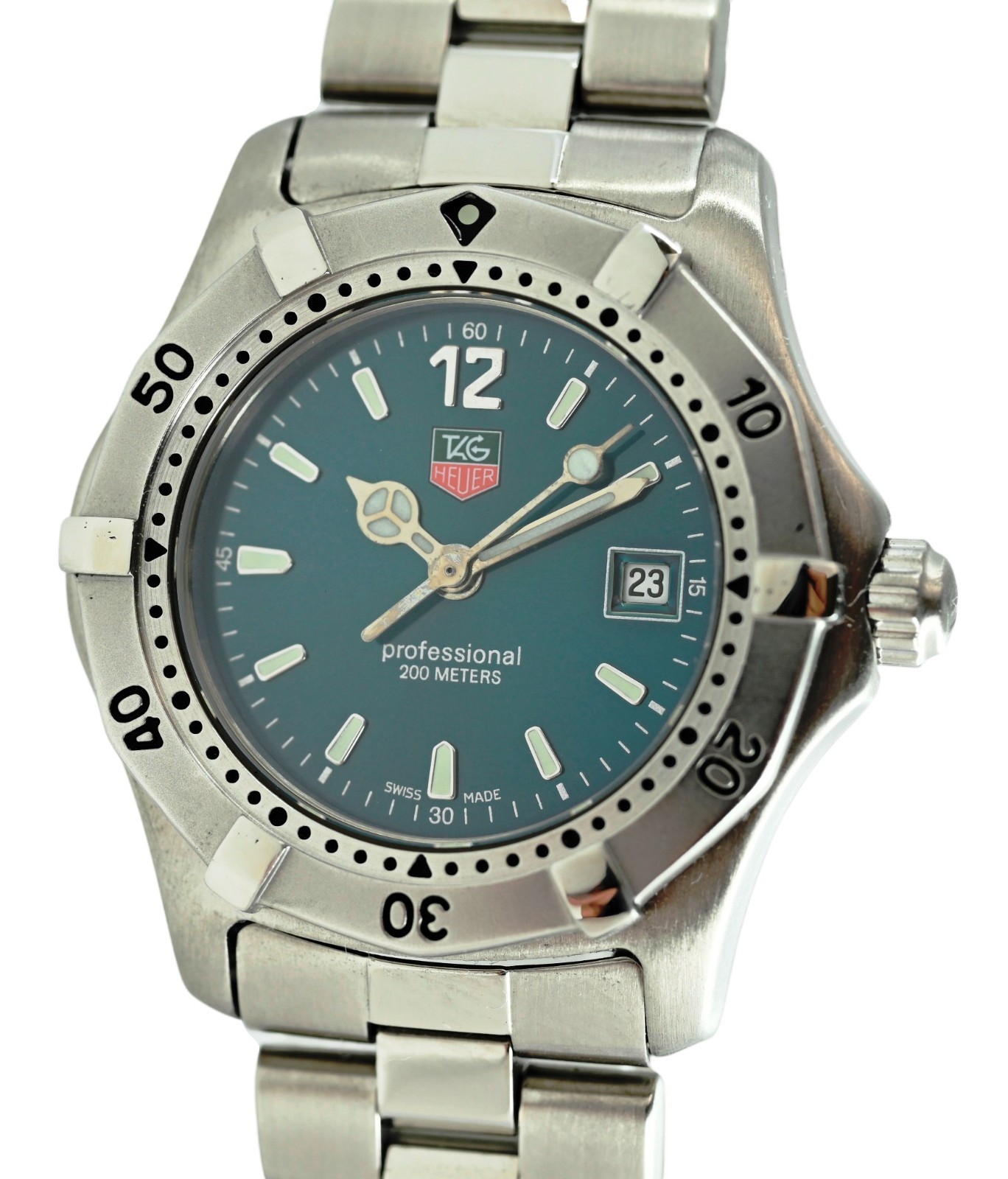Tag Heuer 28mm Ladies Teal Dial Professional 2000 Series SS Watch! Ref: WK1319!
