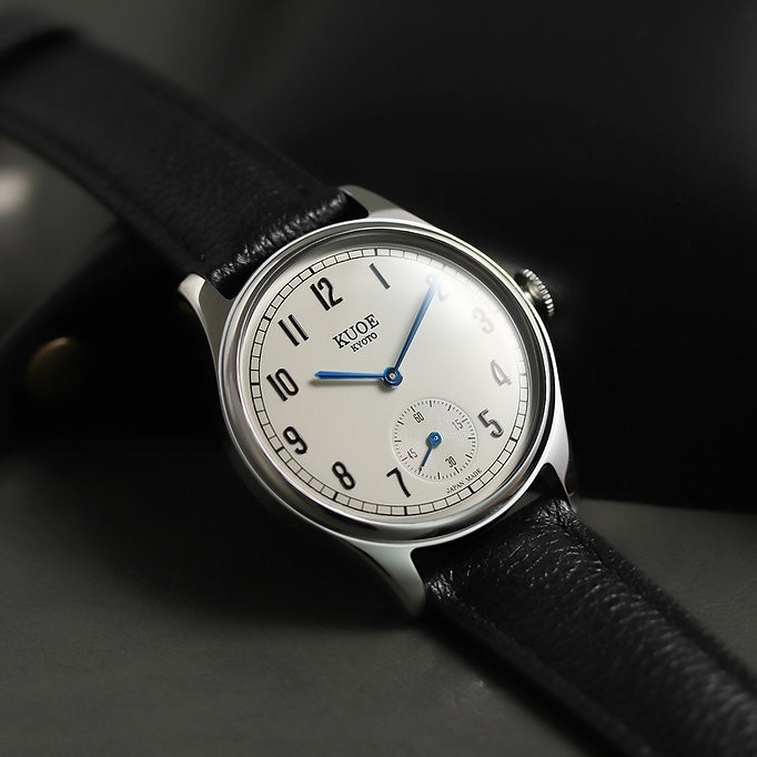 KUOE KYOTO Quartz Watch OLD SMITH 90-001 Black Band Cream Dial Blue Needle 35mm