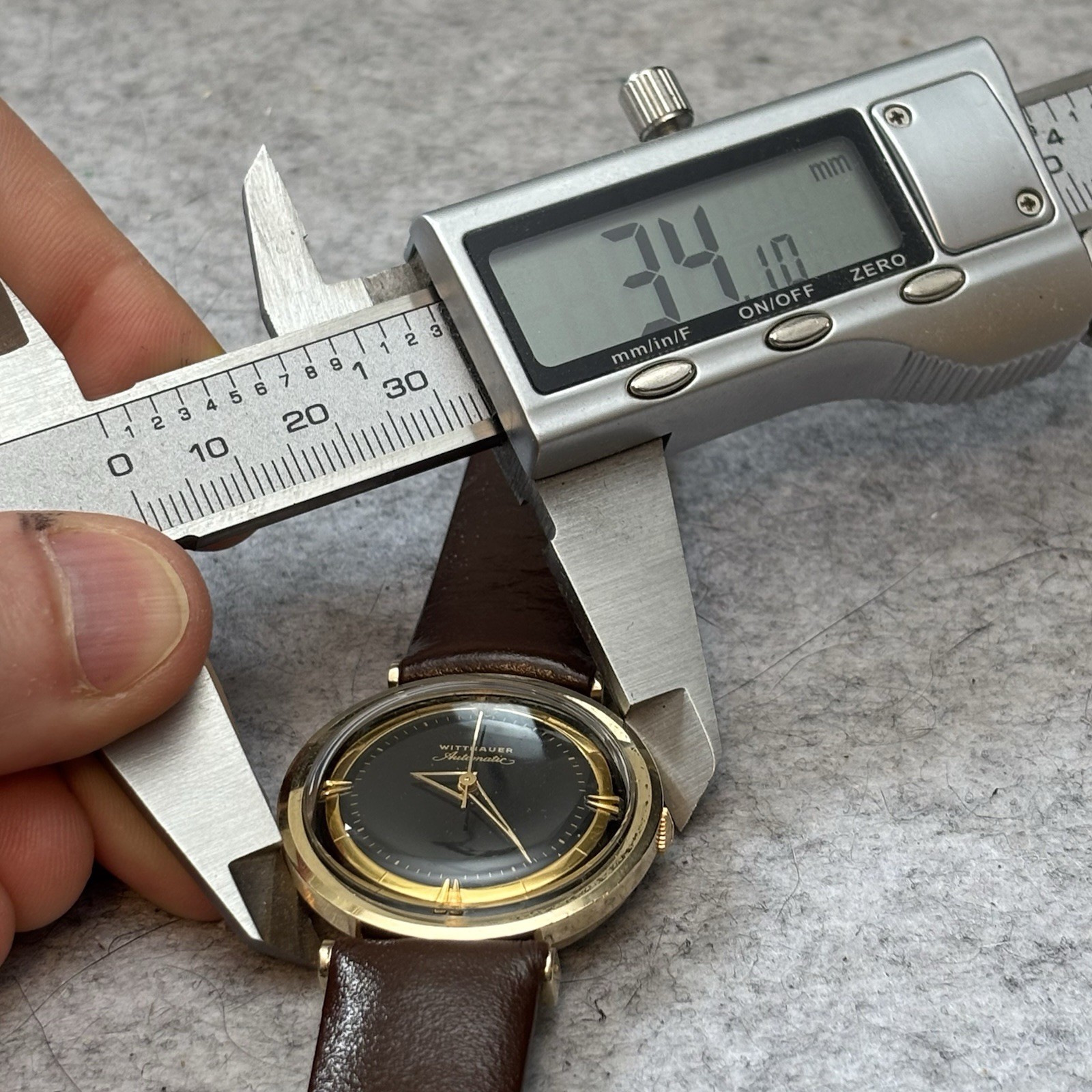 Vintage Wittnauer Automatic Watch 34mm Black Dial Triangle Hands GF – Serviced