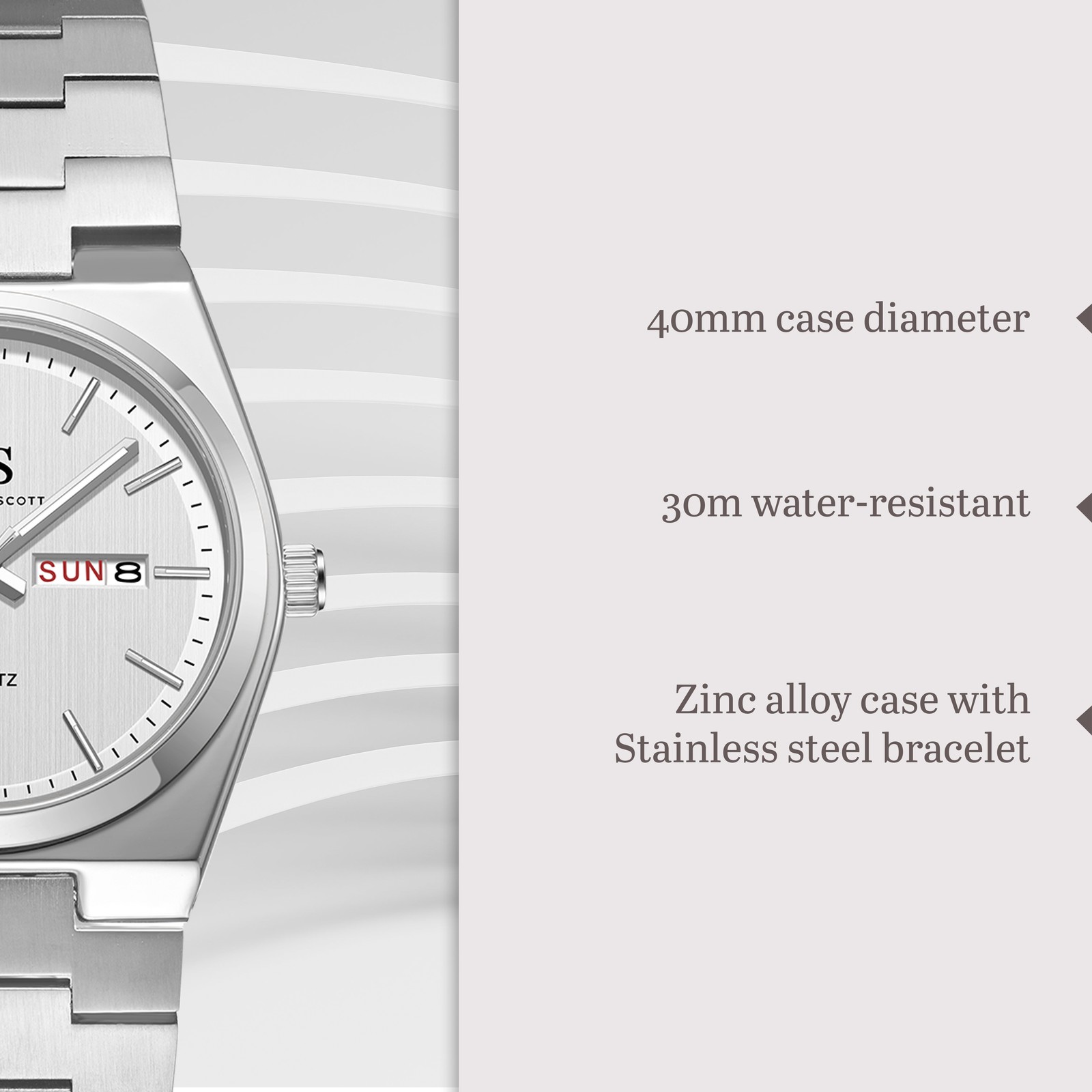 Kenneth Scott Men’s Analog Watch | White Dial, 40mm, 30 m (3 ATM)