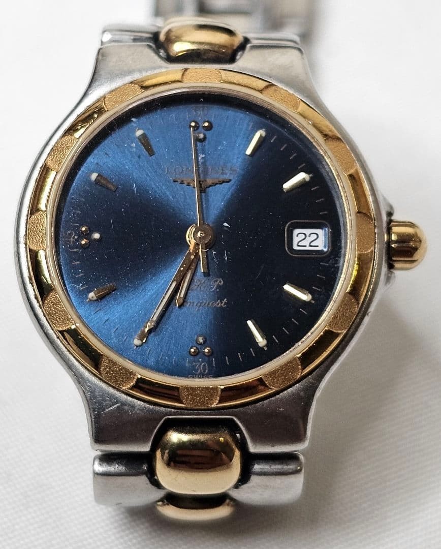 Vintage Longines Conquest L1.113.3 VHP Ladies Watch Navy Blue For Parts Junk JPN